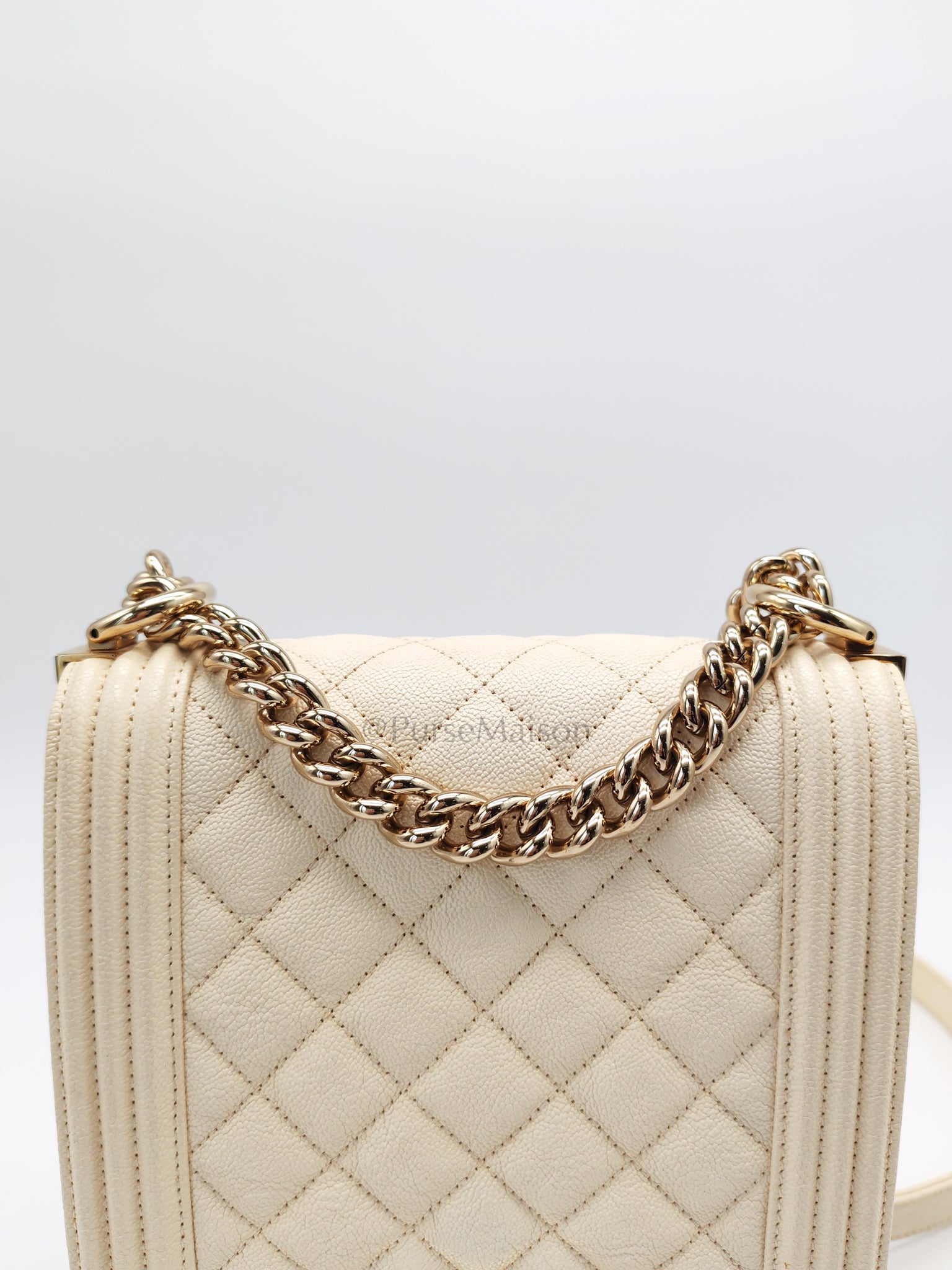 Cruise Boy North South in Off White Caviar Leather and Light Gold Hardware Series 28 | Purse Maison Luxury Bags Shop