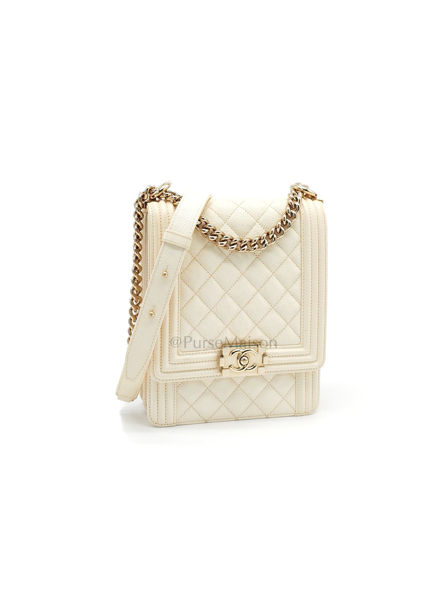 Cruise Boy North South in Off White Caviar Leather and Light Gold Hardware Series 28 | Purse Maison Luxury Bags Shop