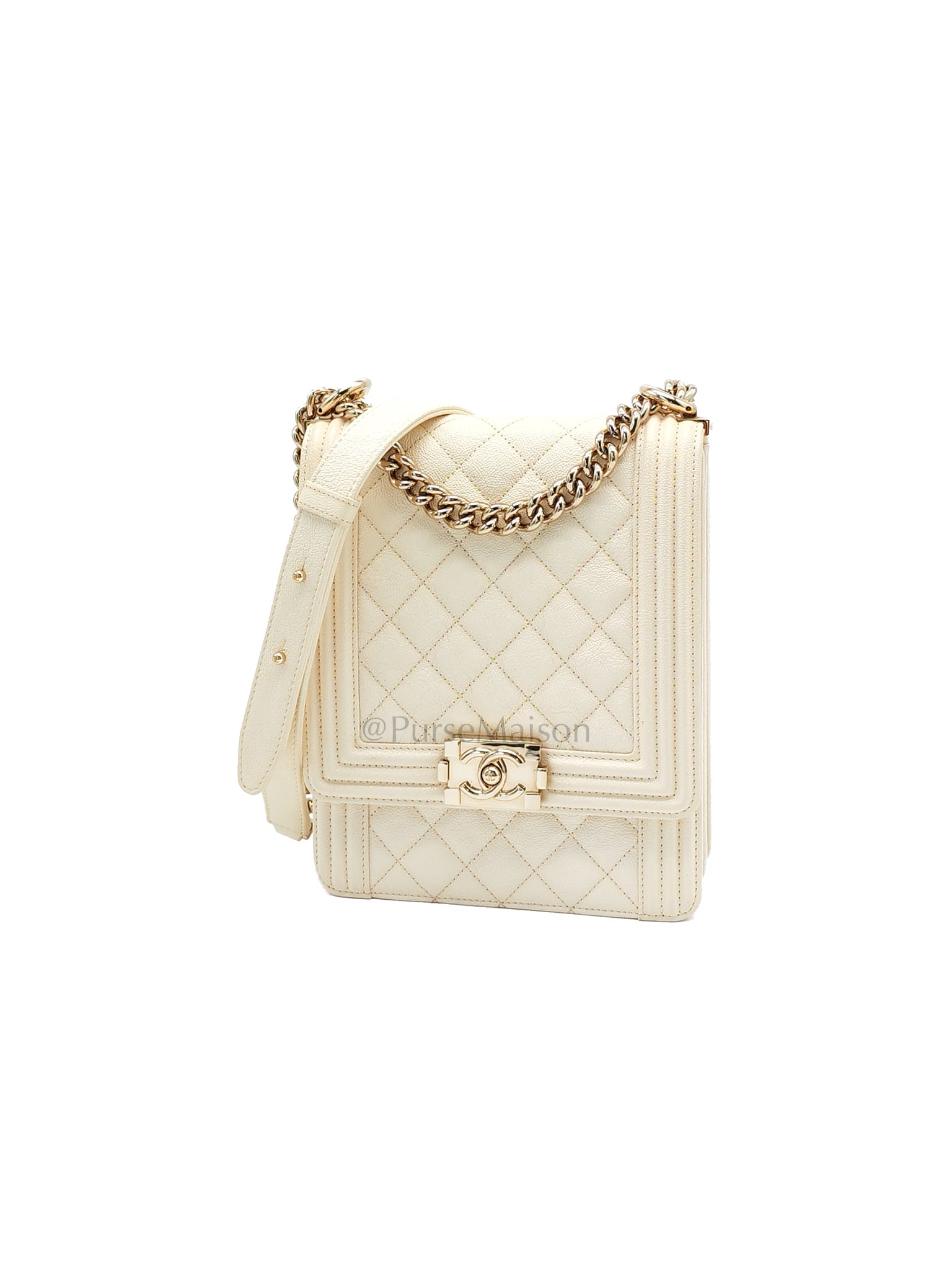 Cruise Boy North South in Off White Caviar Leather and Light Gold Hardware Series 28 | Purse Maison Luxury Bags Shop