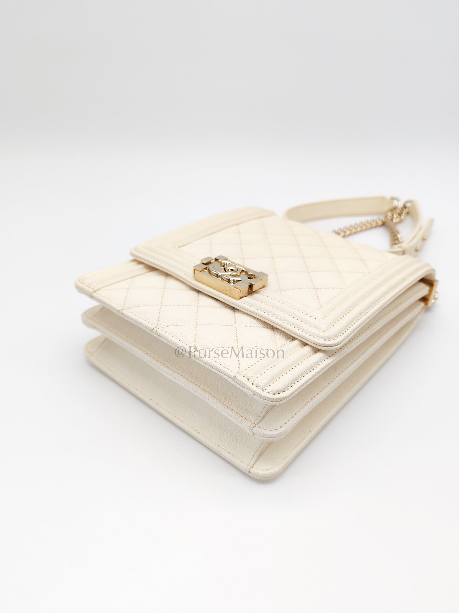 Cruise Boy North South in Off White Caviar Leather and Light Gold Hardware Series 28 | Purse Maison Luxury Bags Shop