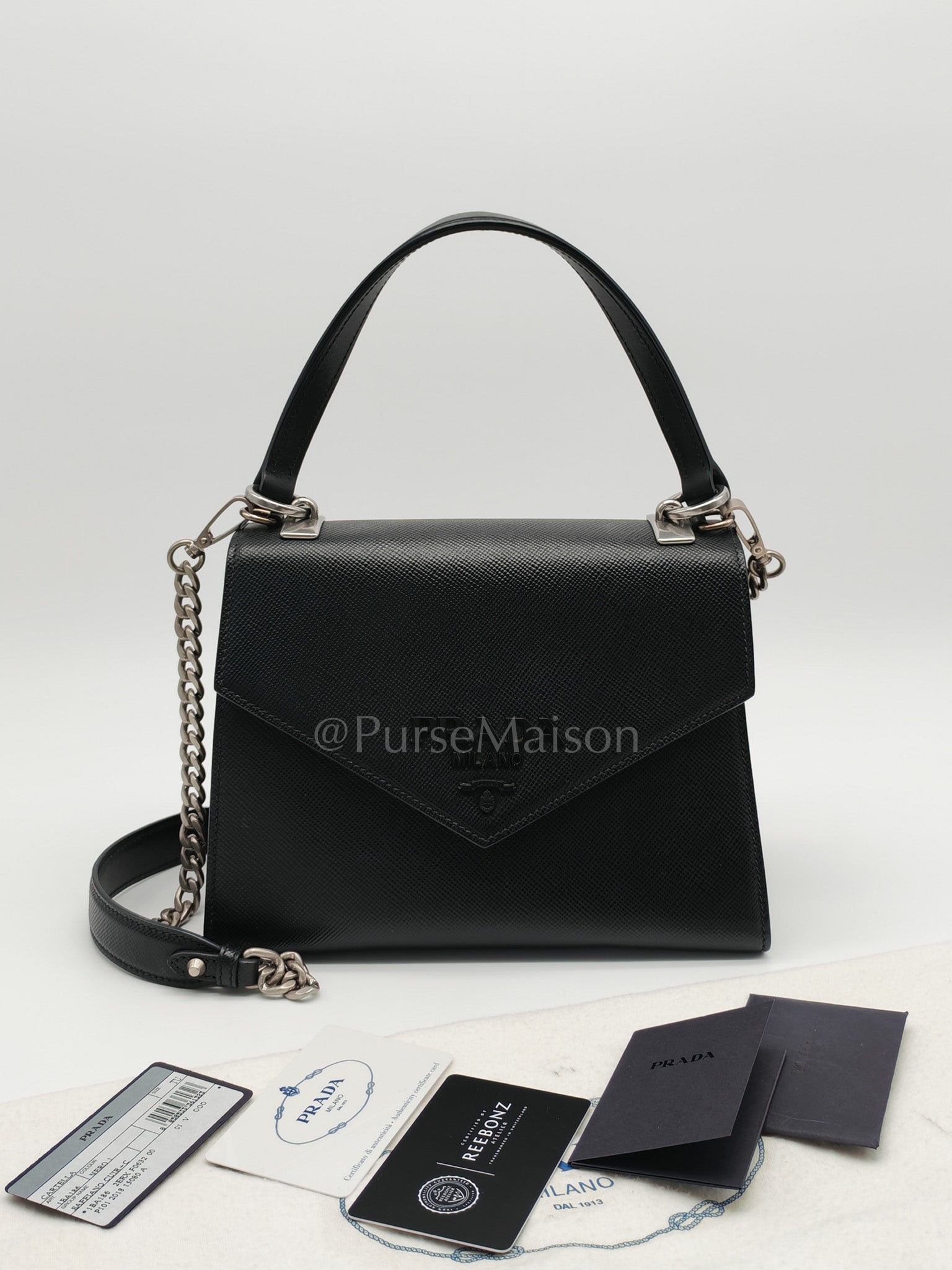 Cuir Monochrome Envelope Flap Shoulder Bag in Black Calfskin Leather & Ruthenium Hardware | Purse Maison Luxury Bags Shop