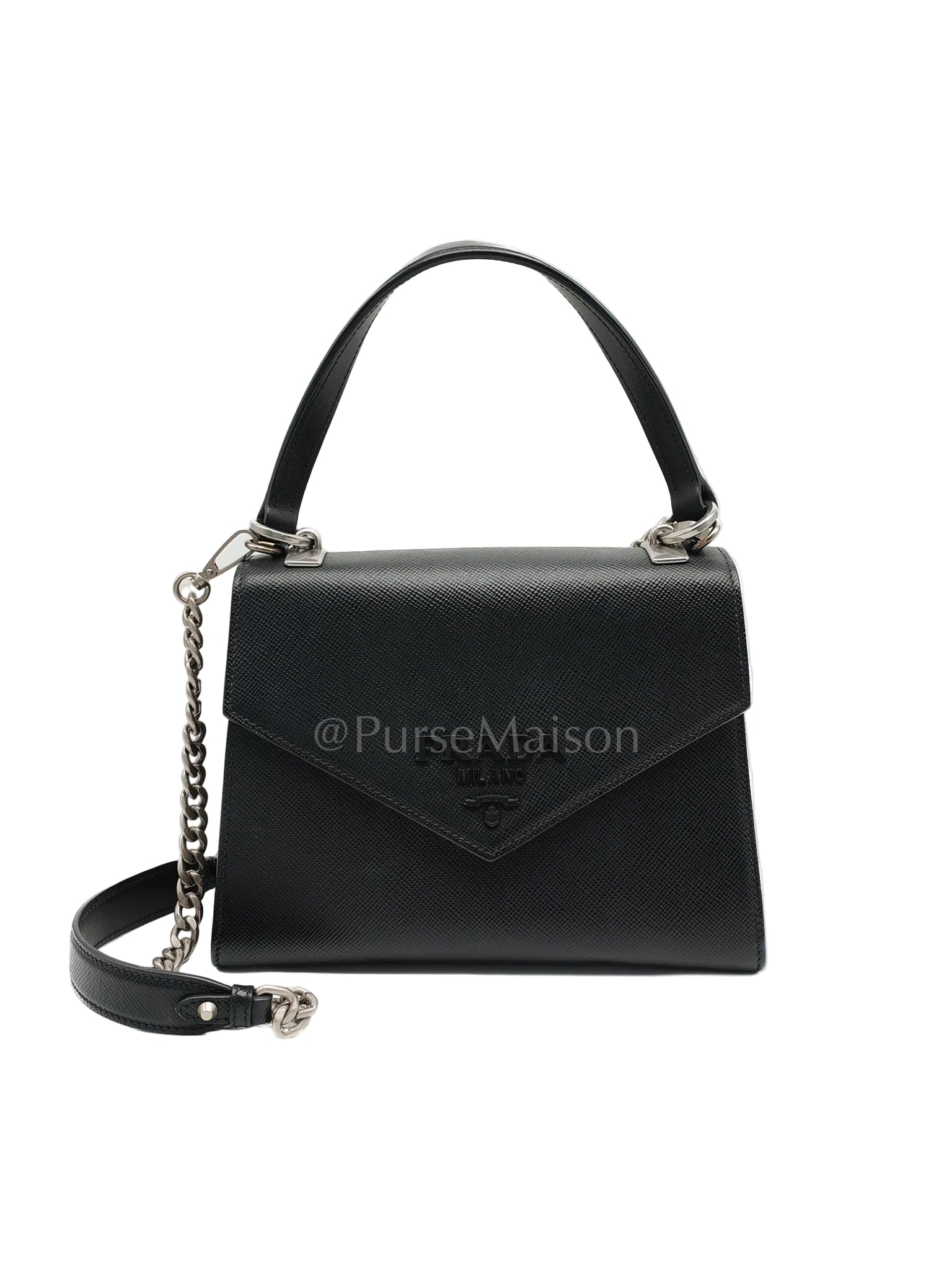 Cuir Monochrome Envelope Flap Shoulder Bag in Black Calfskin Leather & Ruthenium Hardware | Purse Maison Luxury Bags Shop