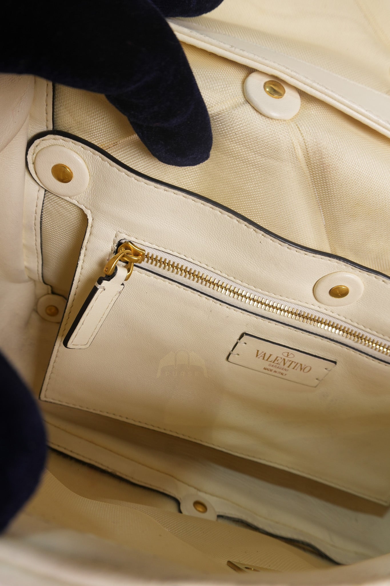 Roman Stud Top Handle Off White Nappa Leather Crossbody Bag