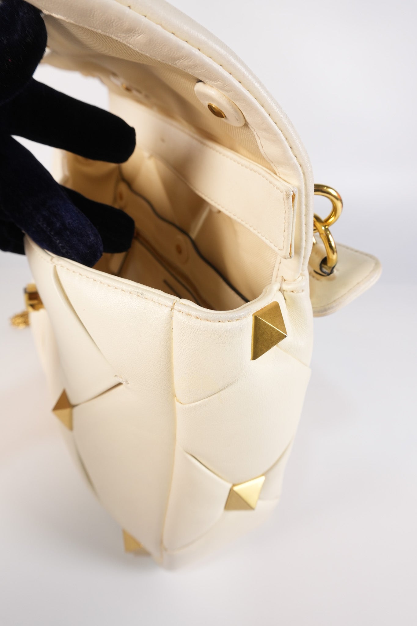 Roman Stud Top Handle Off White Nappa Leather Crossbody Bag