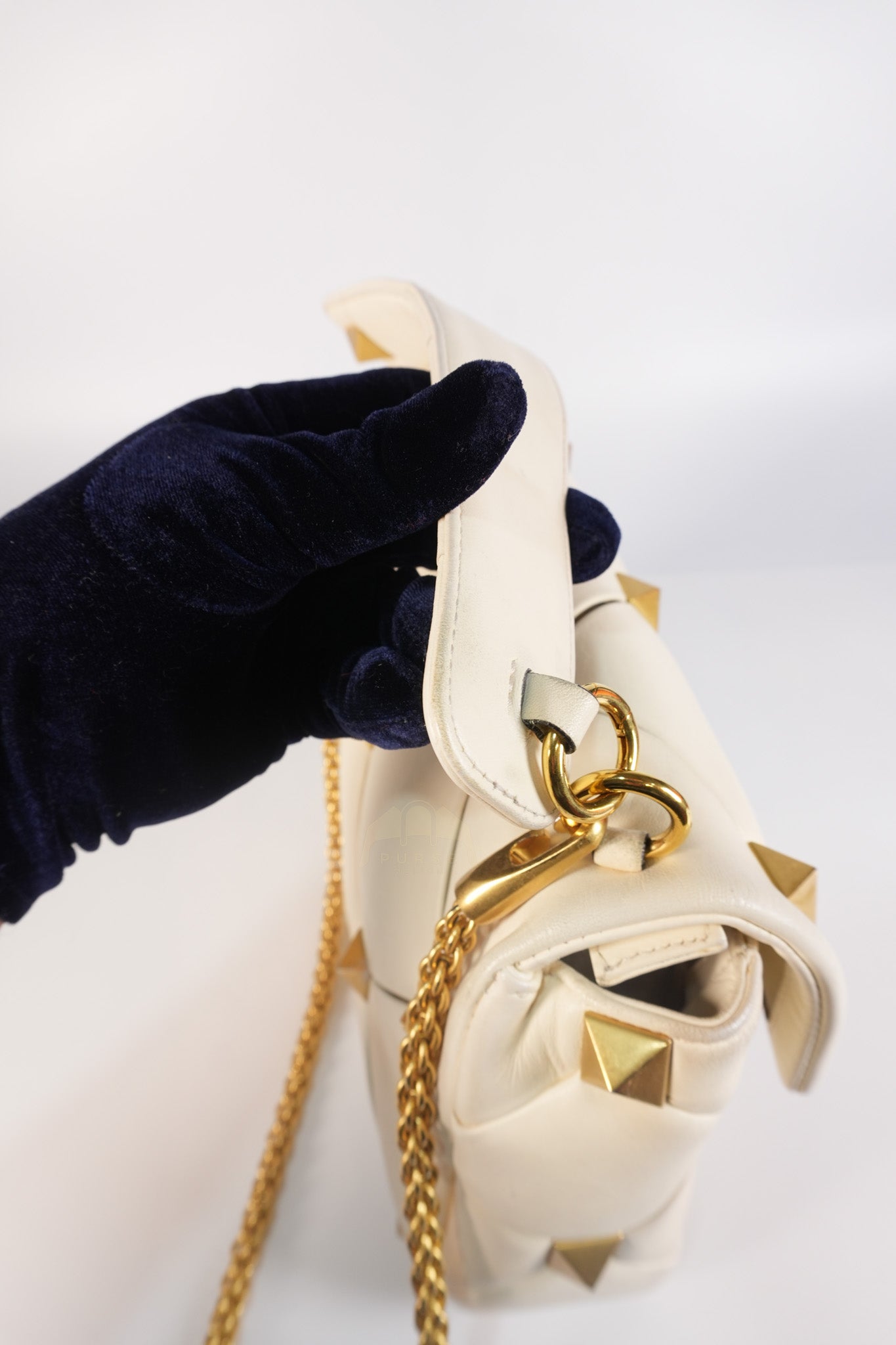 Roman Stud Top Handle Off White Nappa Leather Crossbody Bag