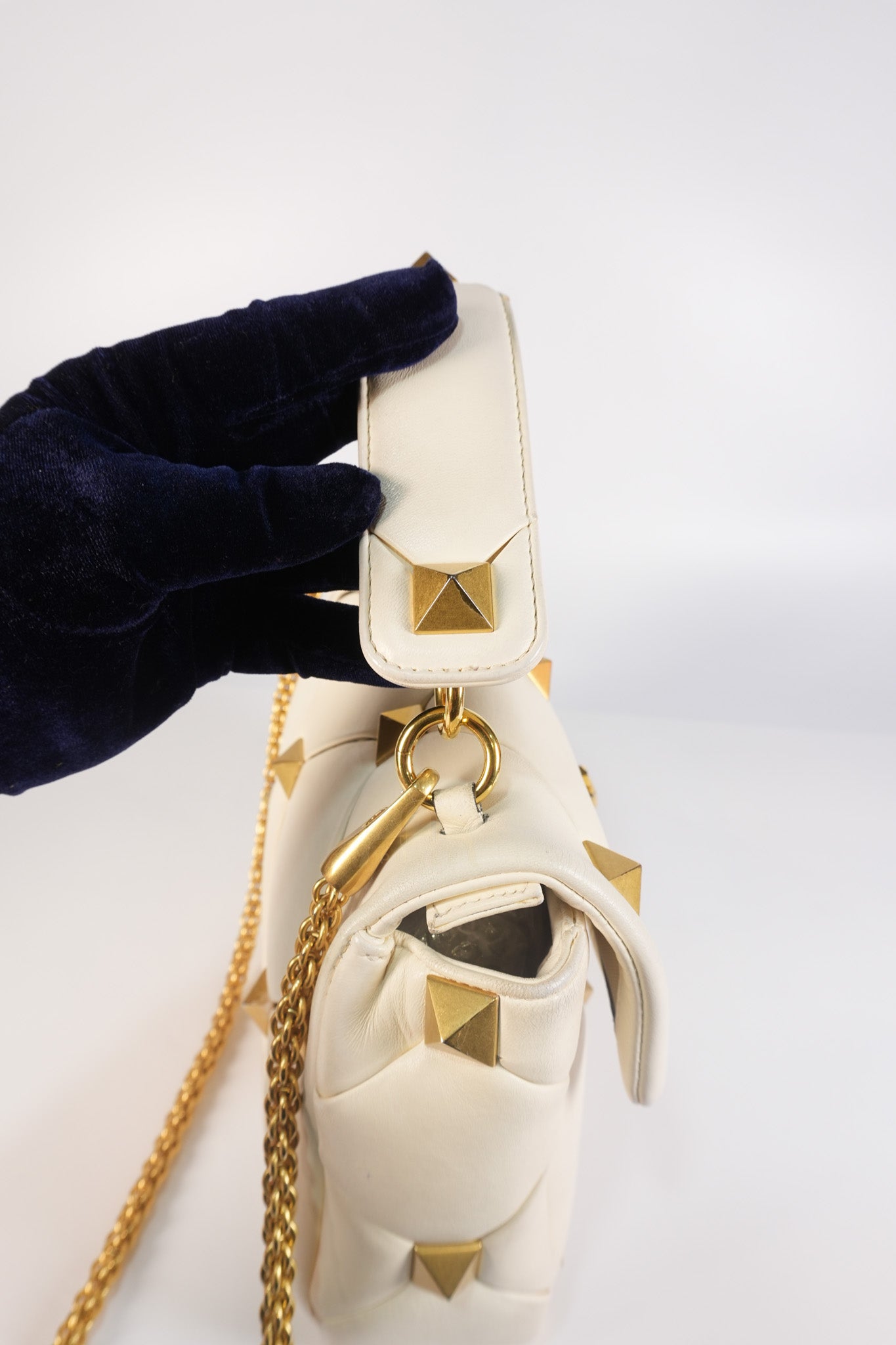 Roman Stud Top Handle Off White Nappa Leather Crossbody Bag