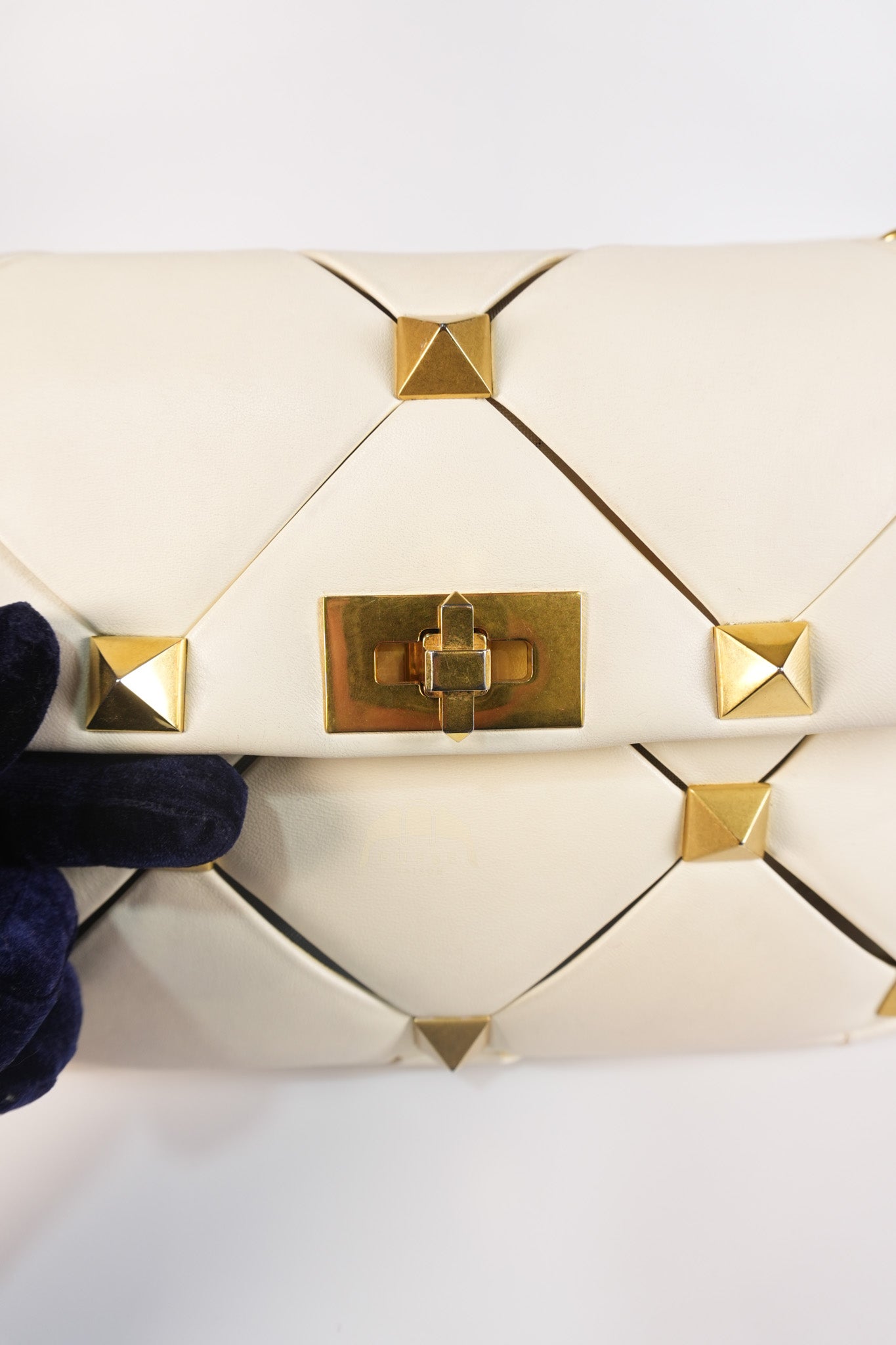 Roman Stud Top Handle Off White Nappa Leather Crossbody Bag