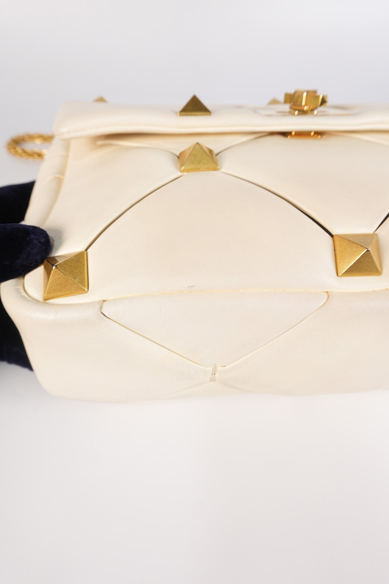 Roman Stud Top Handle Off White Nappa Leather Crossbody Bag