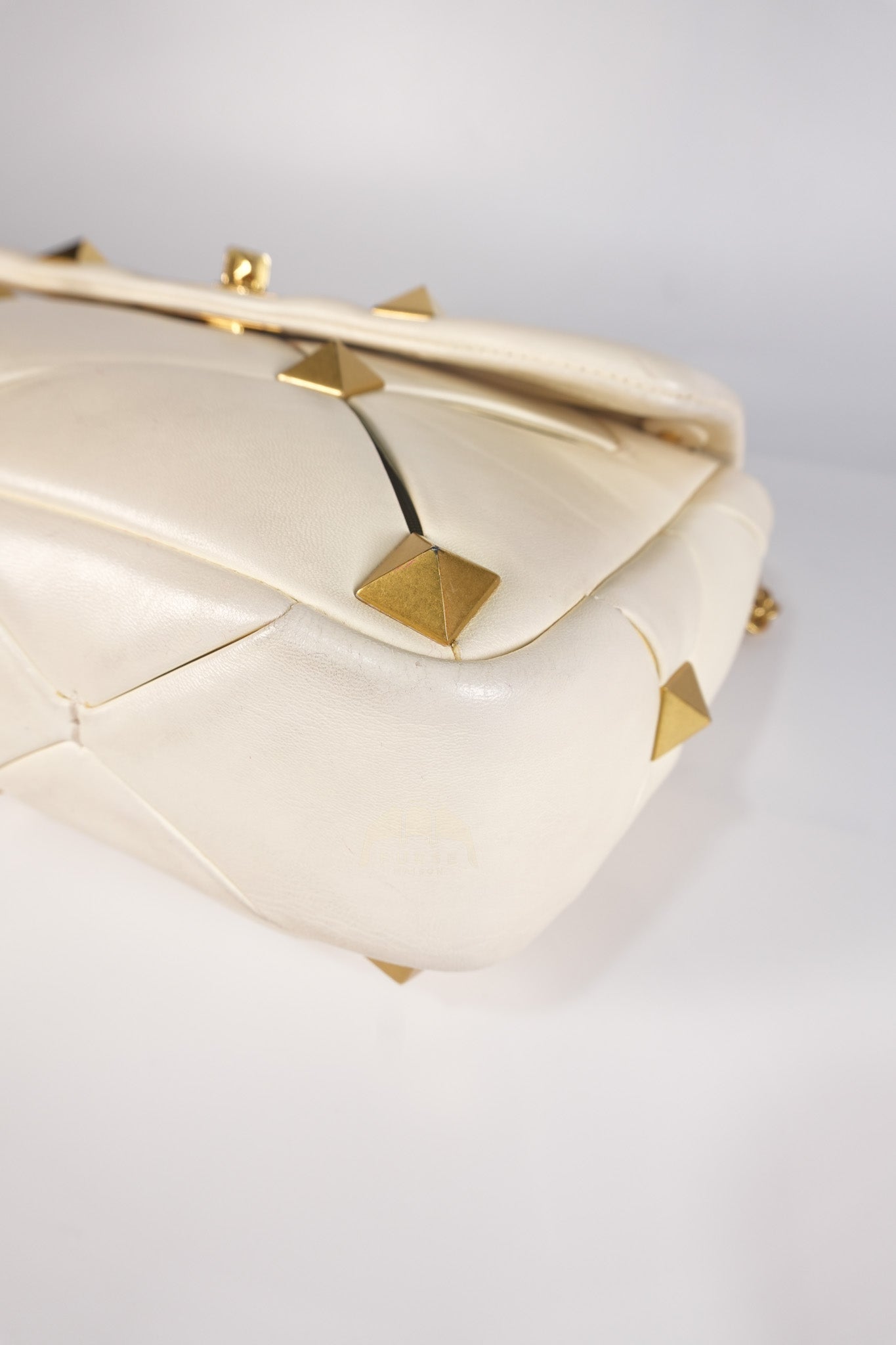 Roman Stud Top Handle Off White Nappa Leather Crossbody Bag