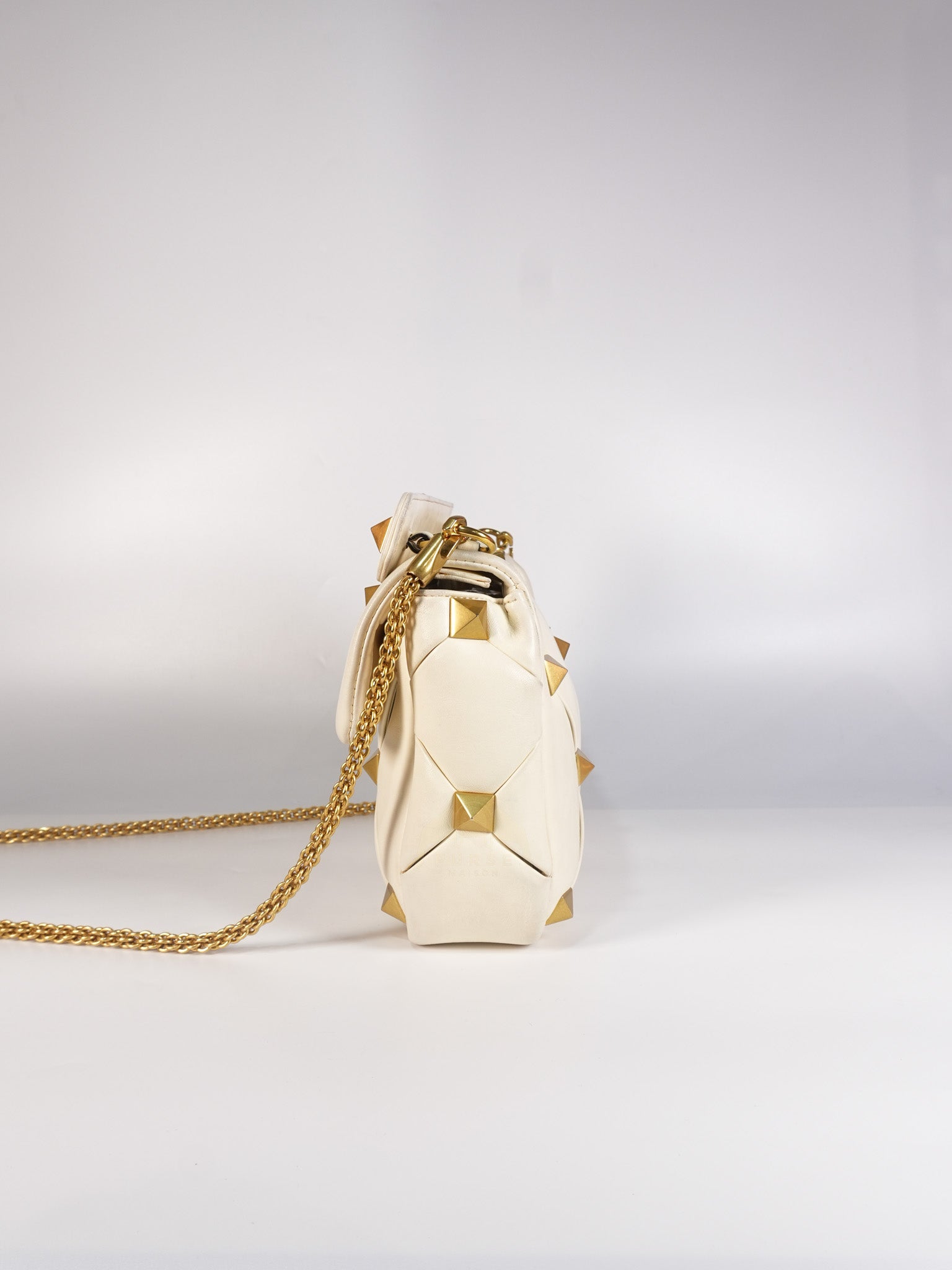 Roman Stud Top Handle Off White Nappa Leather Crossbody Bag