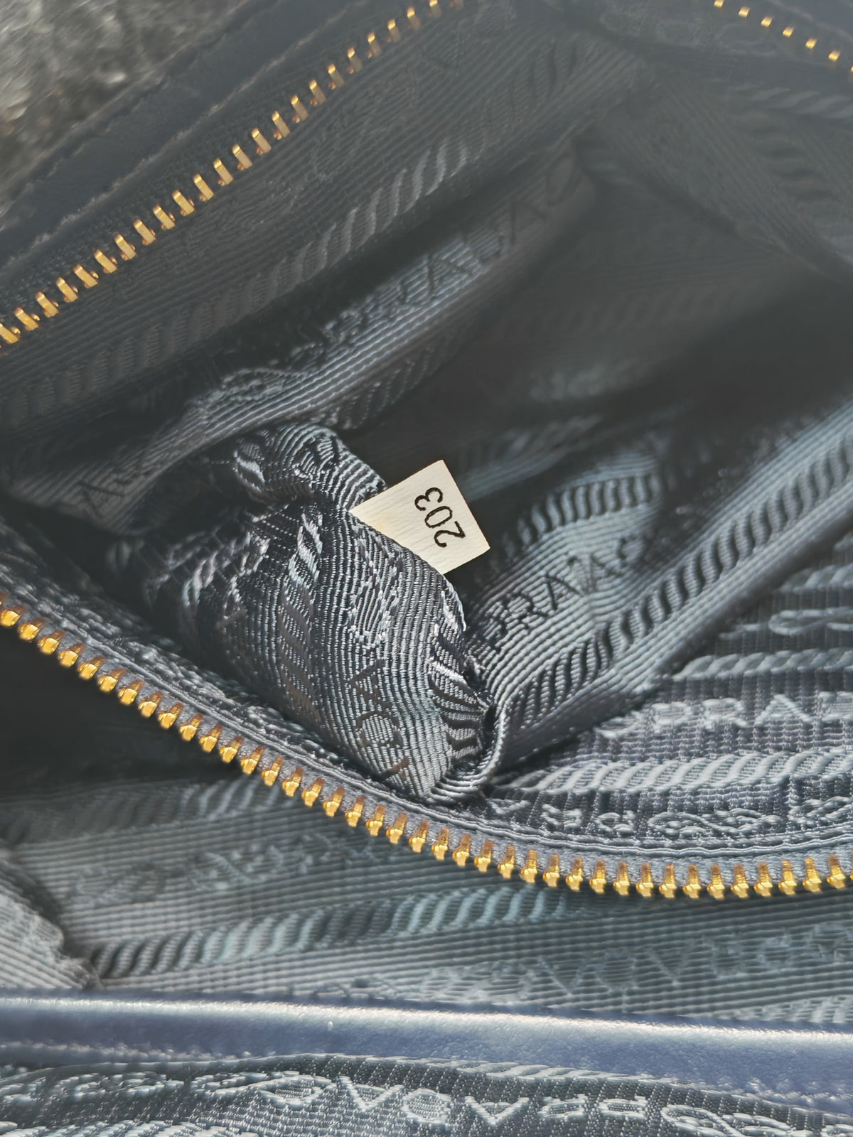 Prada 1BA104 Two-way Bag in Navy Blue Tessuto Nylon & Calfskin Leather Gold Hardware