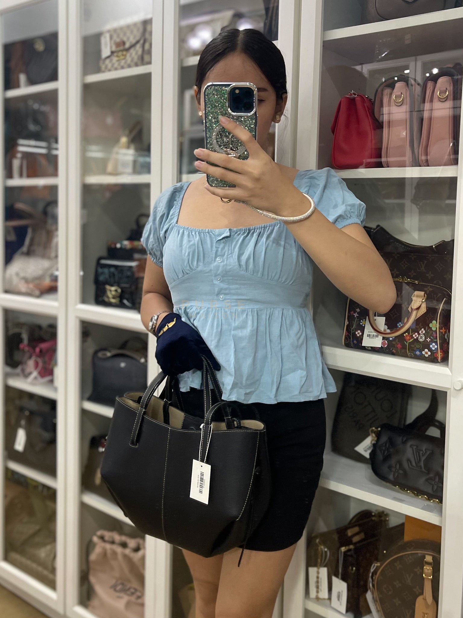 Cyme Mini In Noir Courtures Ecrues Graine Leather | Purse Maison Luxury Bags Shop
