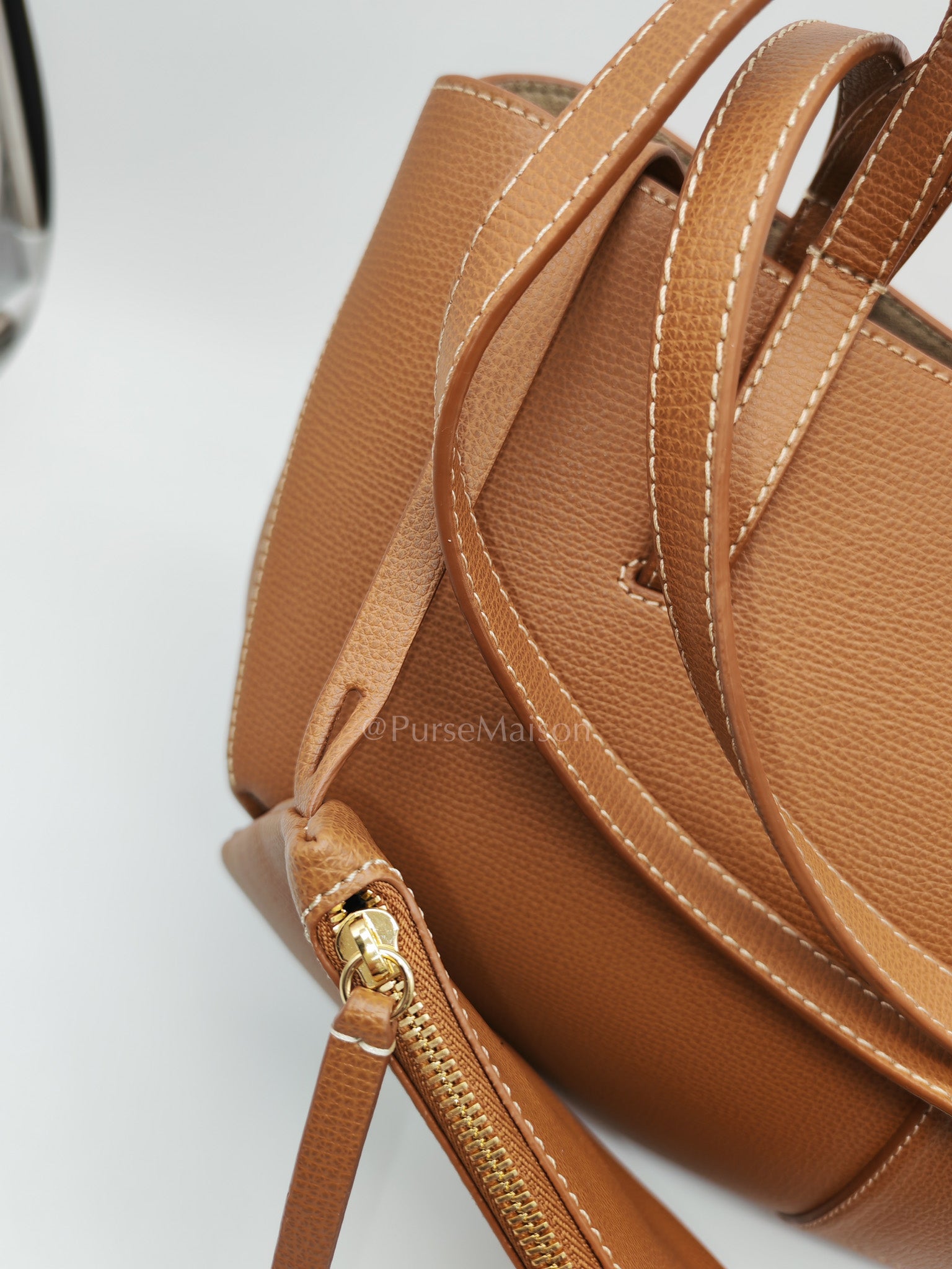 Cyme Mini in Camel Grained Leather | Purse Maison Luxury Bags Shop
