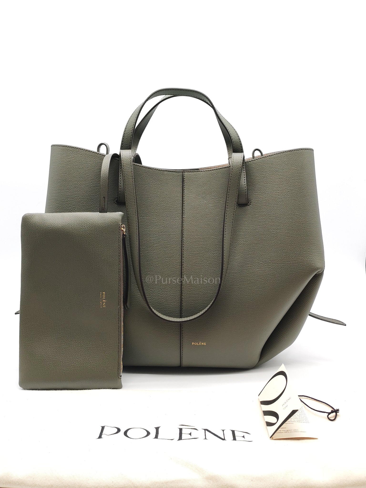 Cyme Shoulder Bag Large in Smoky Green Texture Leather | Purse Maison Luxury Bags Shop