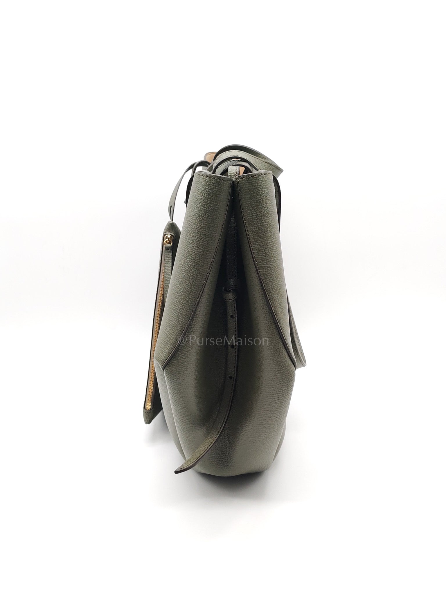 Cyme Shoulder Bag Large in Smoky Green Texture Leather | Purse Maison Luxury Bags Shop