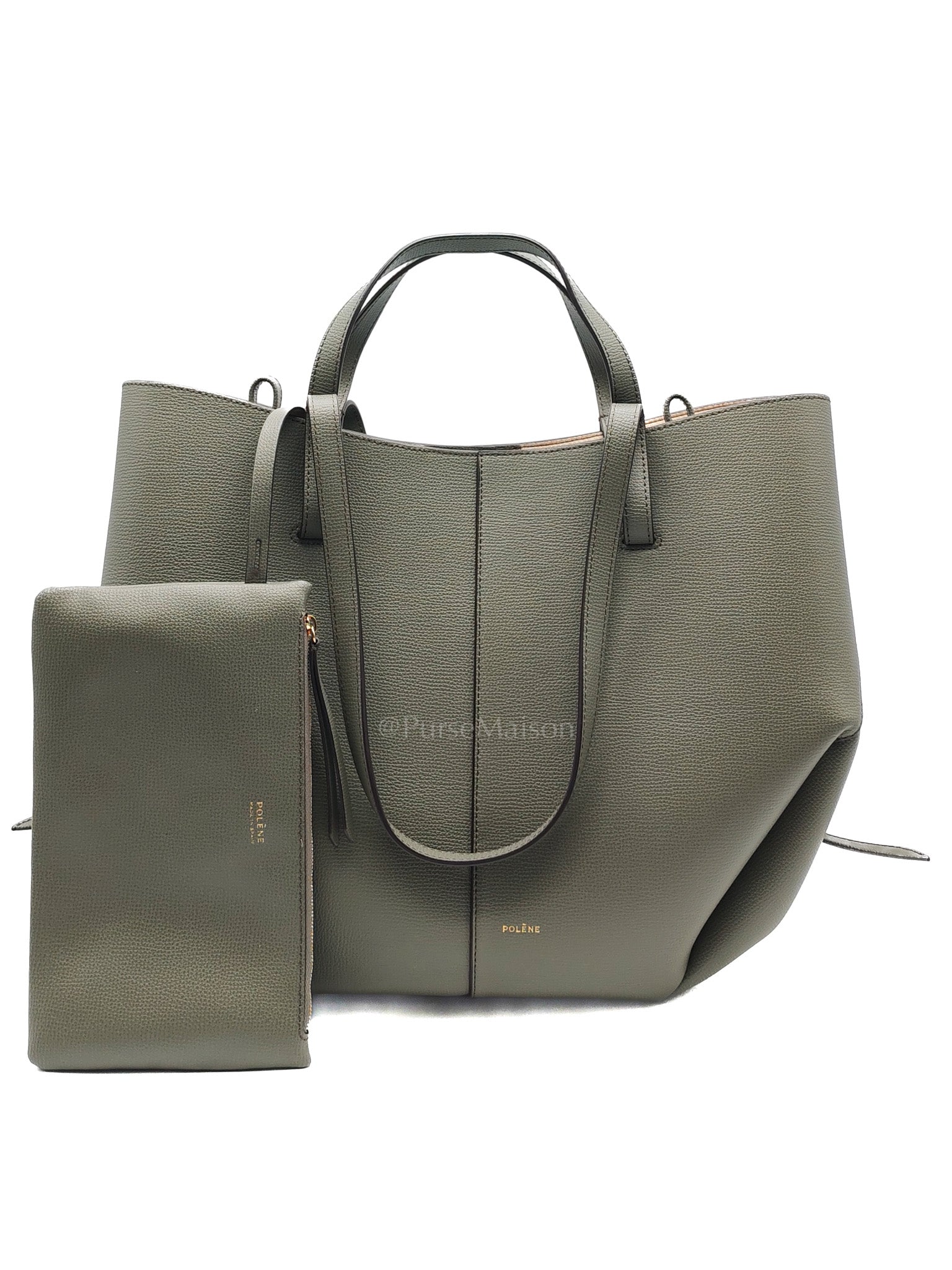 Cyme Shoulder Bag Large in Smoky Green Texture Leather | Purse Maison Luxury Bags Shop