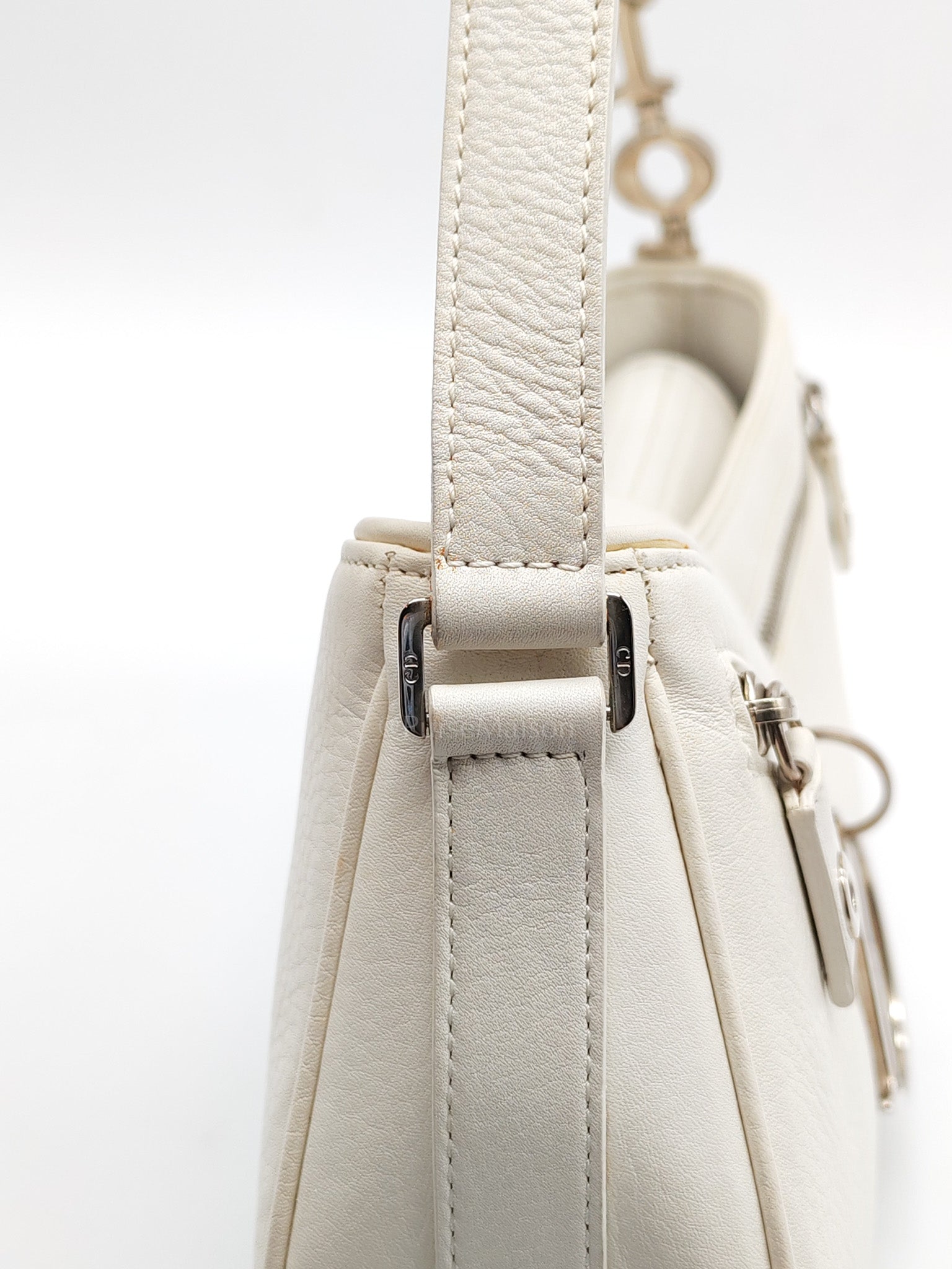 D Charm Pochette Shoulder Bag in White & Silver Hardware | Purse Maison Luxury Bags Shop