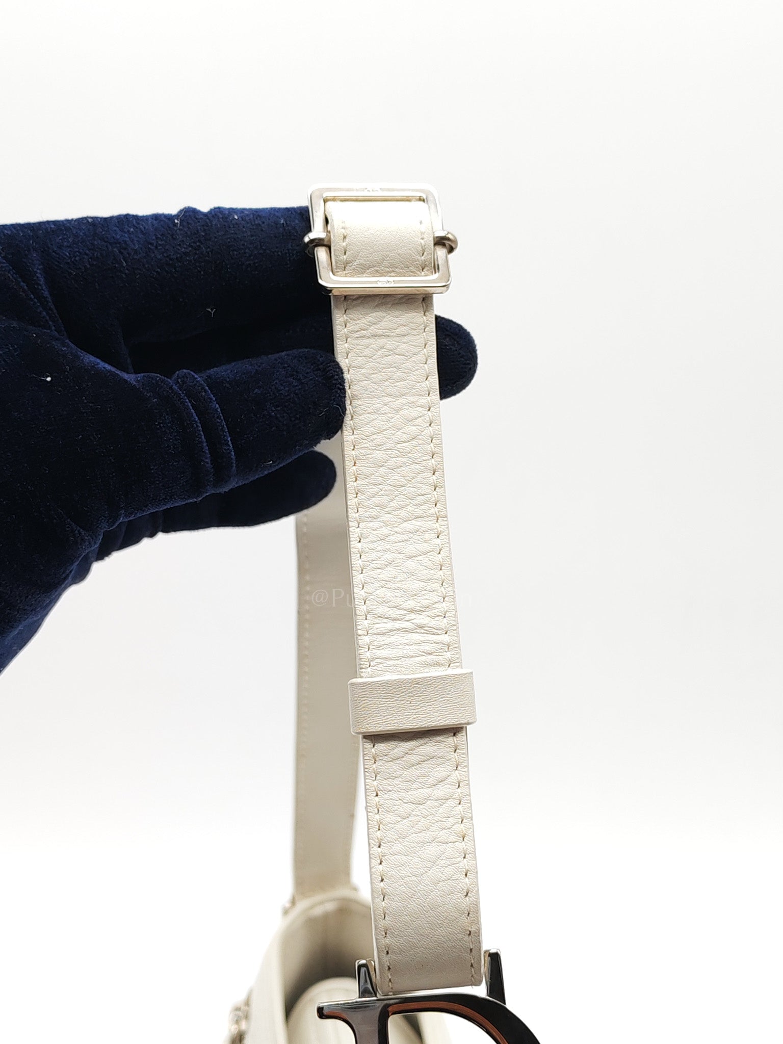 D Charm Pochette Shoulder Bag in White & Silver Hardware | Purse Maison Luxury Bags Shop