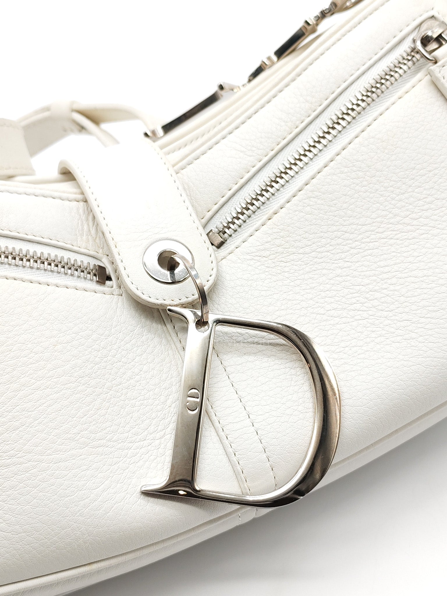 D Charm Pochette Shoulder Bag in White & Silver Hardware | Purse Maison Luxury Bags Shop