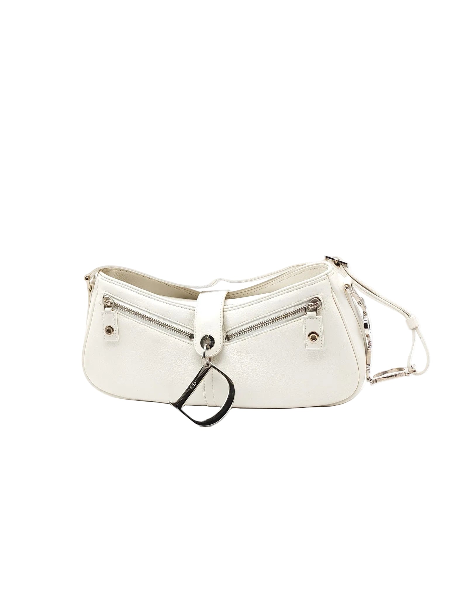 D Charm Pochette Shoulder Bag in White & Silver Hardware | Purse Maison Luxury Bags Shop