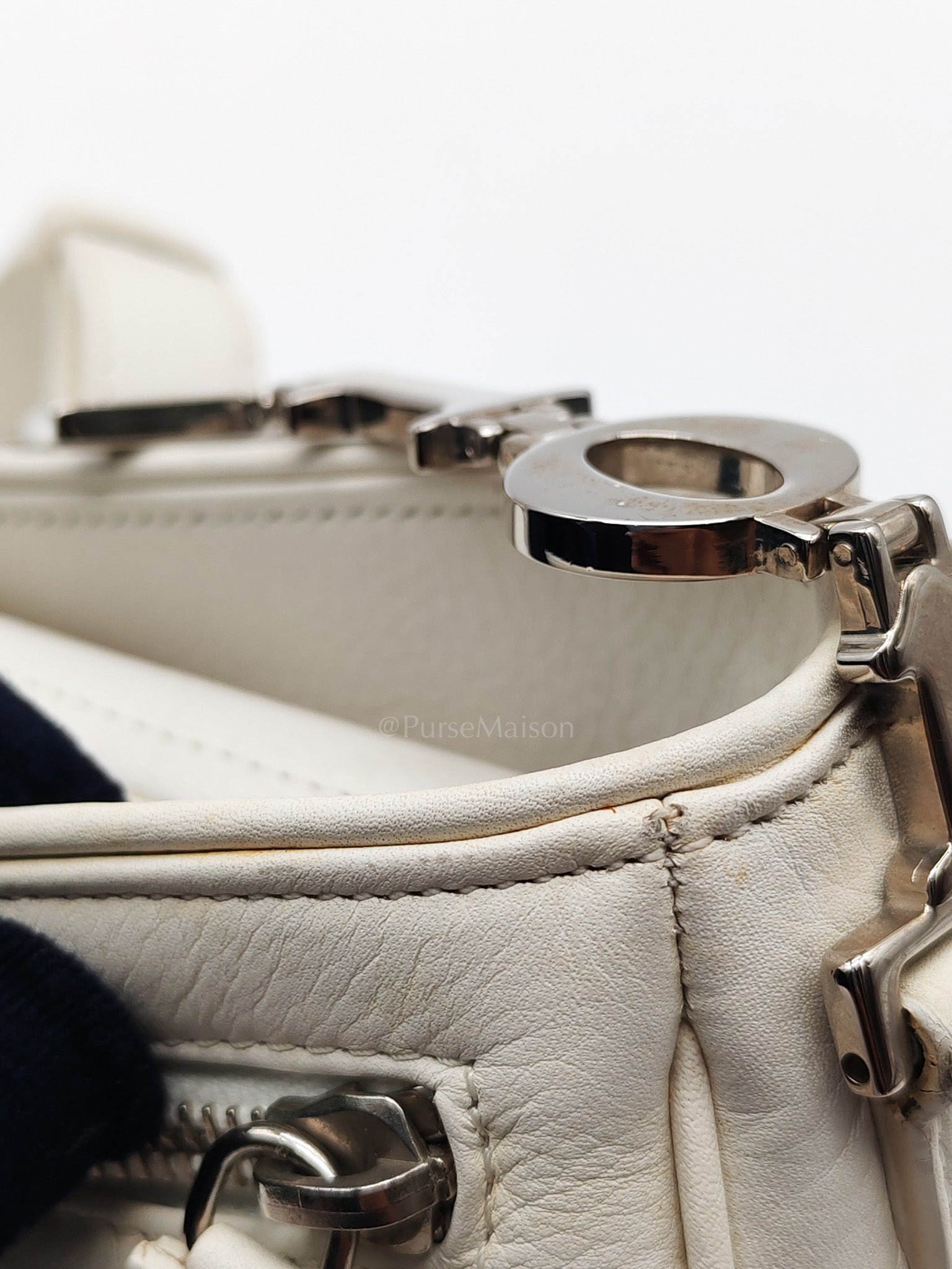 D Charm Pochette Shoulder Bag in White & Silver Hardware | Purse Maison Luxury Bags Shop