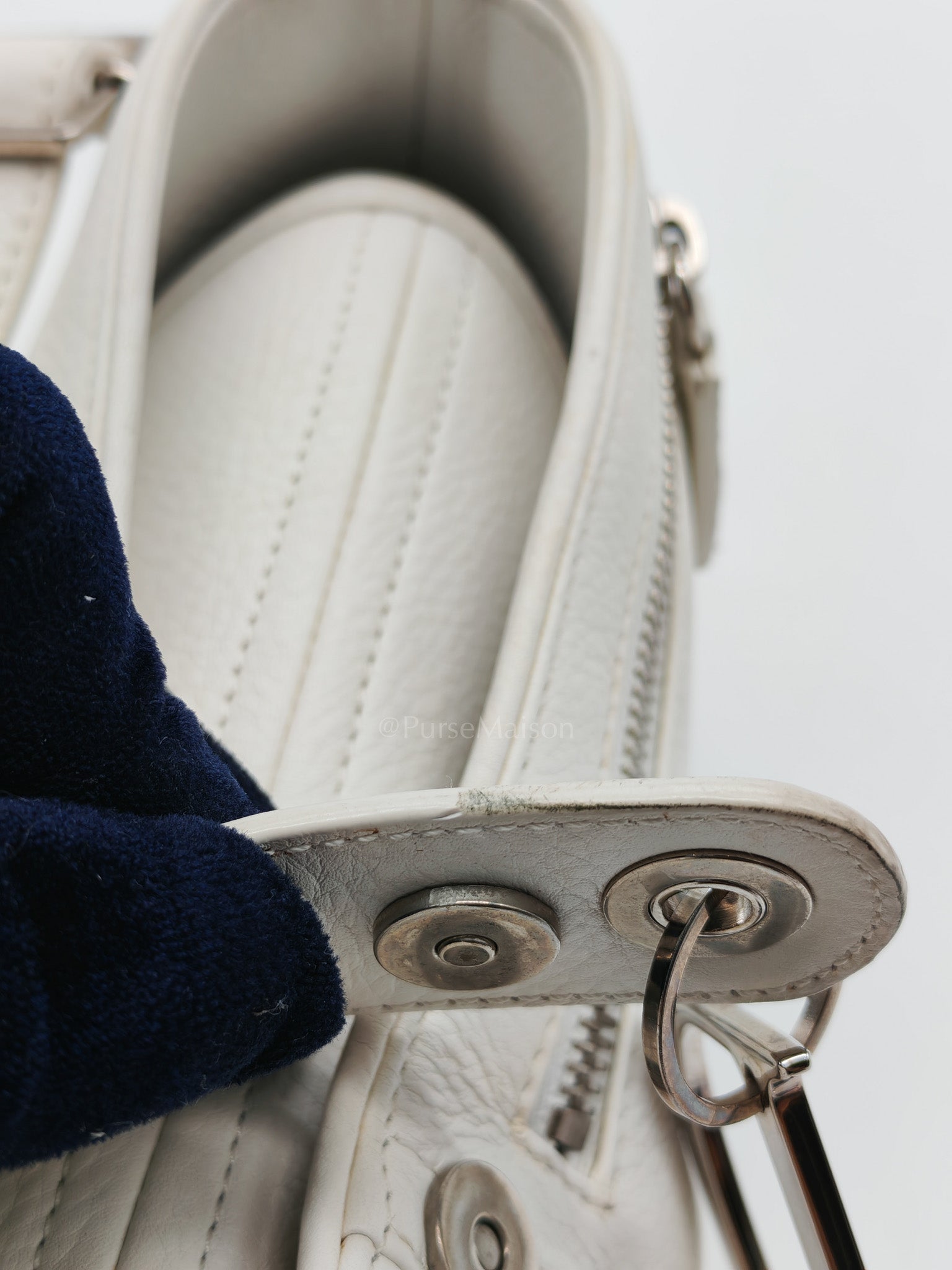 D Charm Pochette Shoulder Bag in White & Silver Hardware | Purse Maison Luxury Bags Shop