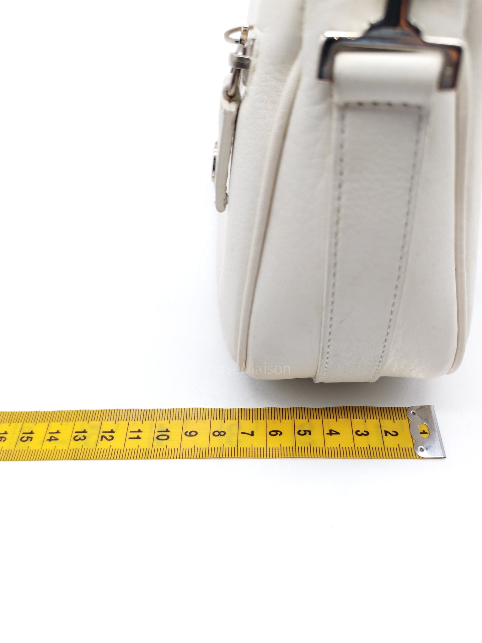 D Charm Pochette Shoulder Bag in White & Silver Hardware | Purse Maison Luxury Bags Shop