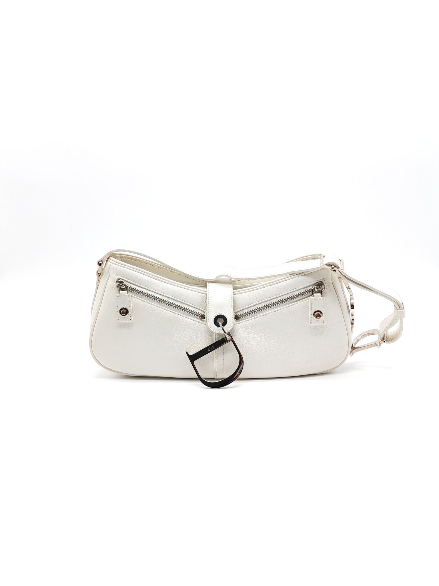 D Charm Pochette Shoulder Bag in White & Silver Hardware | Purse Maison Luxury Bags Shop