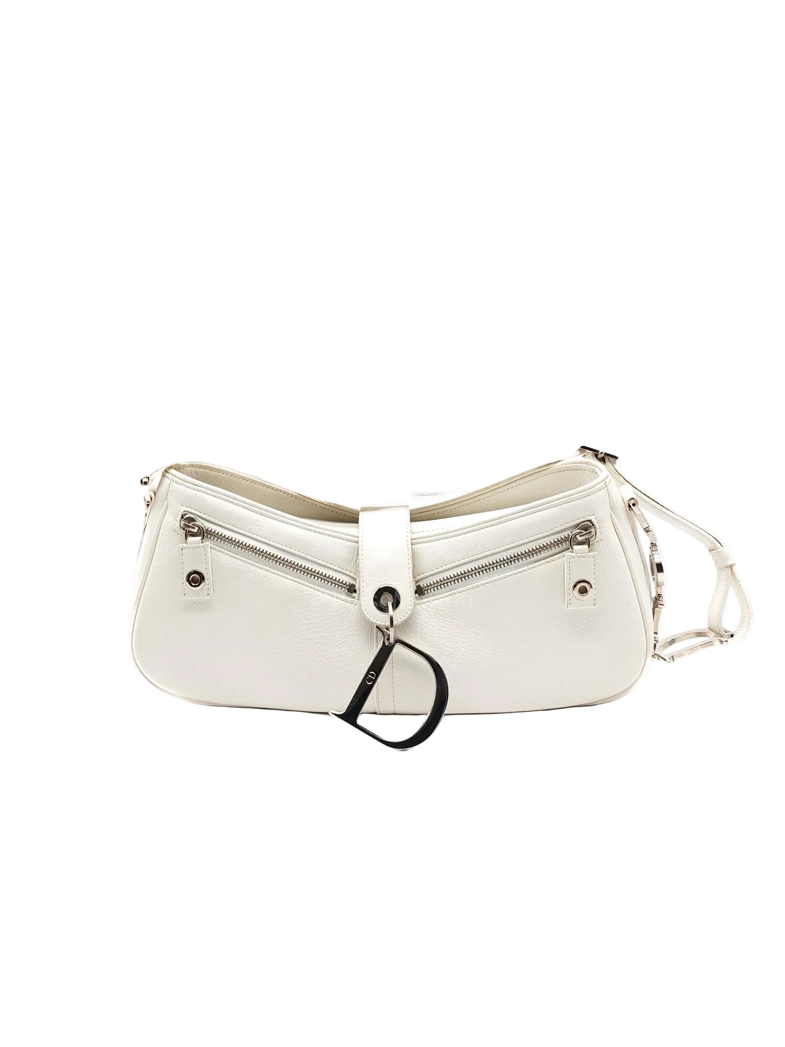 D Charm Pochette Shoulder Bag in White & Silver Hardware | Purse Maison Luxury Bags Shop