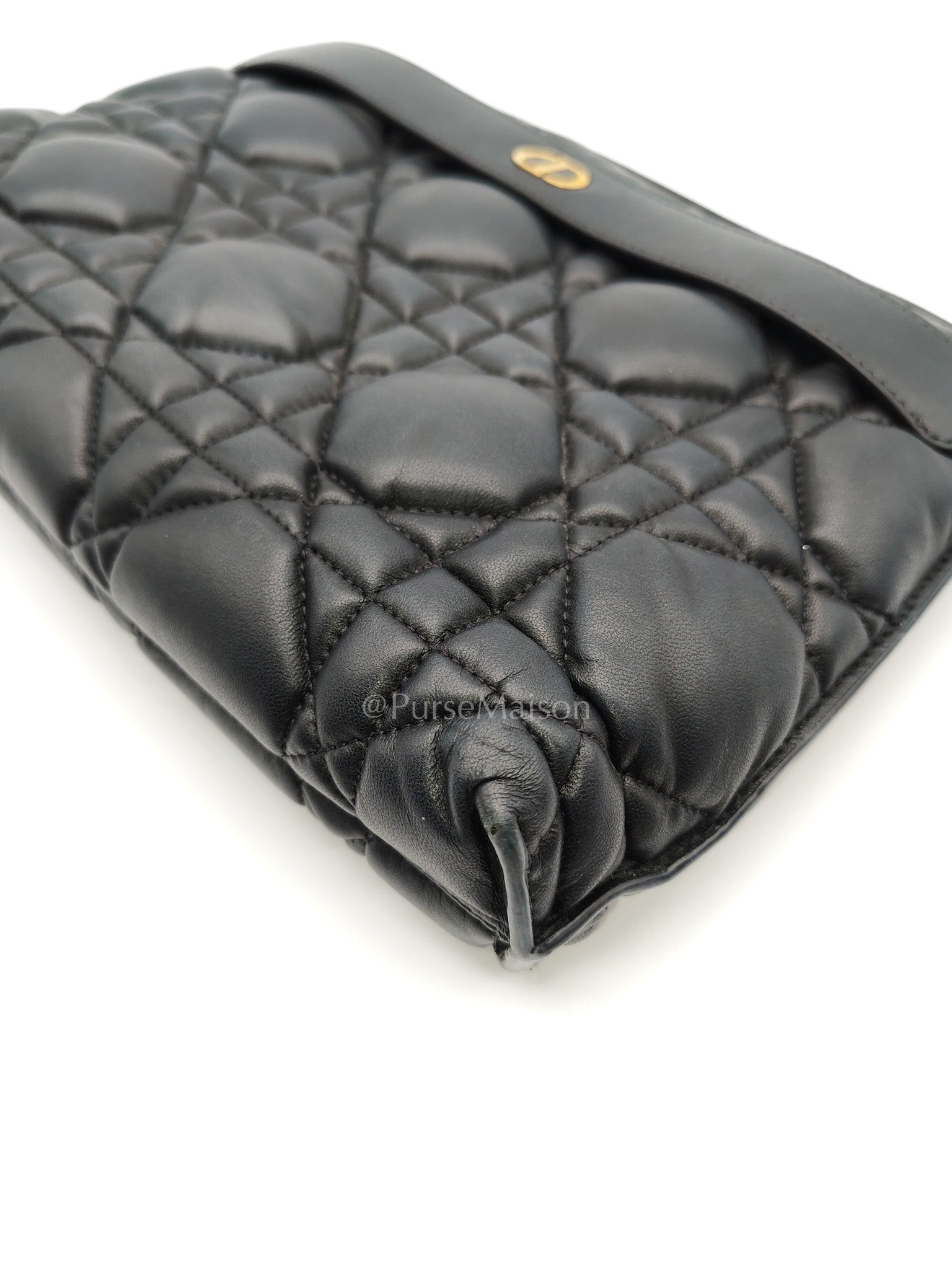 D-Every Large Black Cannage Quilt Lambskin Caro Pouch | Purse Maison Luxury Bags Shop