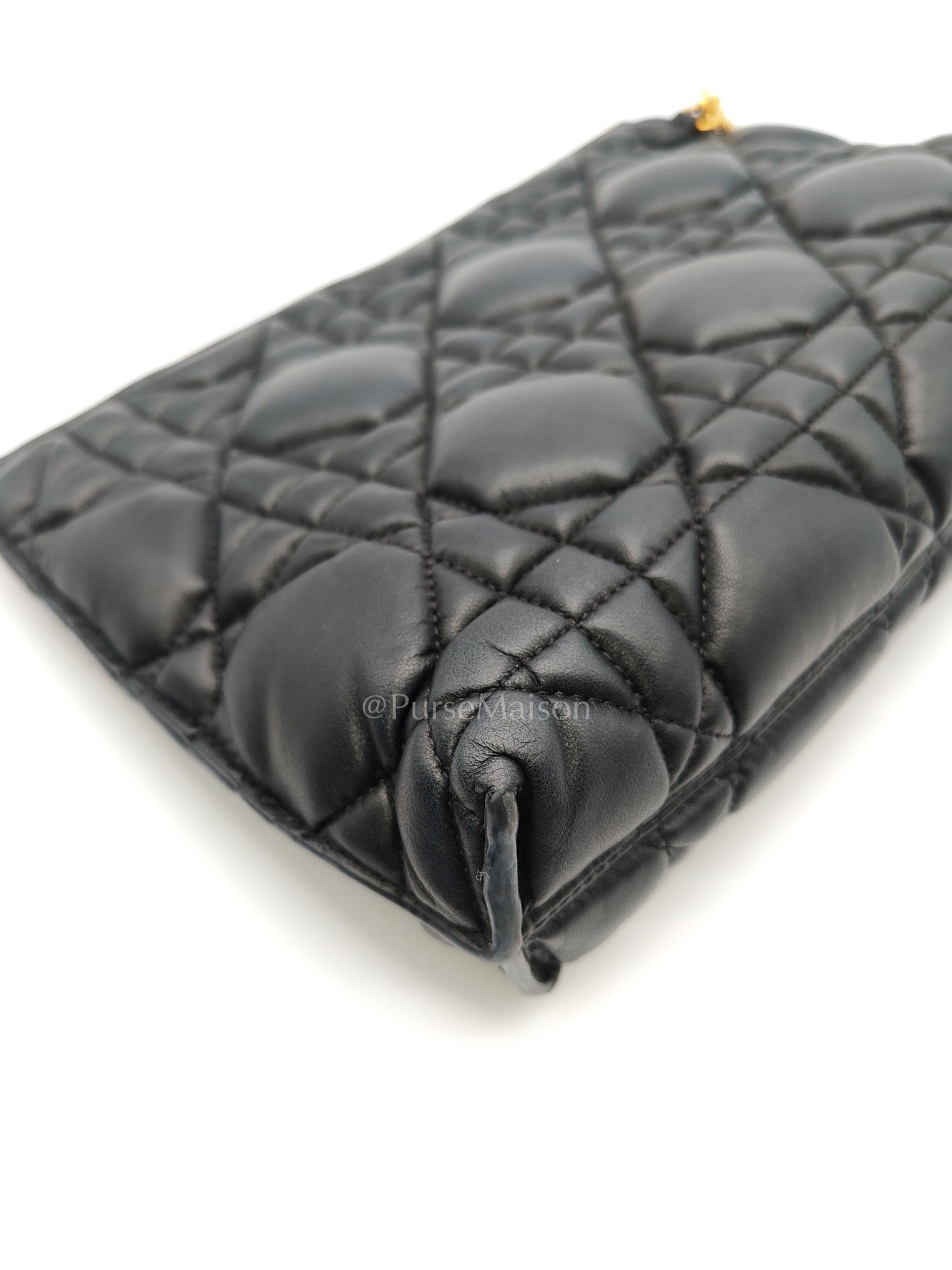 D-Every Large Black Cannage Quilt Lambskin Caro Pouch | Purse Maison Luxury Bags Shop