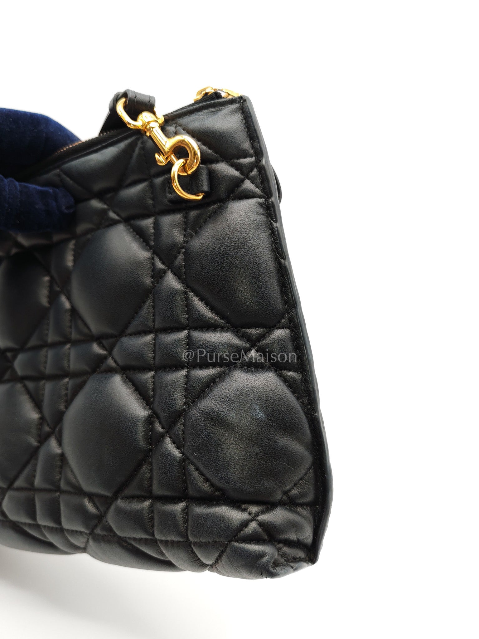 D-Every Large Black Cannage Quilt Lambskin Caro Pouch | Purse Maison Luxury Bags Shop