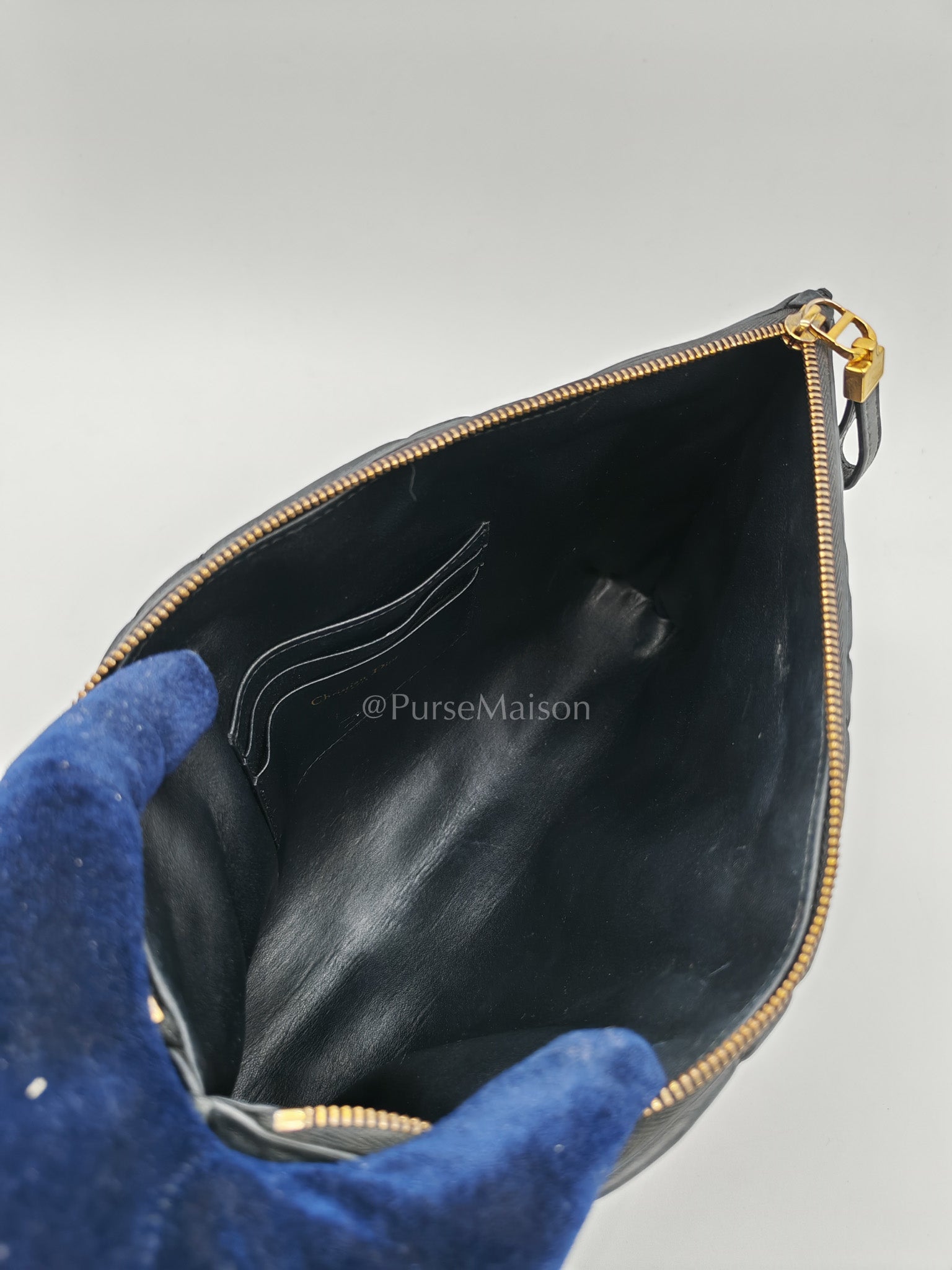 D-Every Large Black Cannage Quilt Lambskin Caro Pouch | Purse Maison Luxury Bags Shop