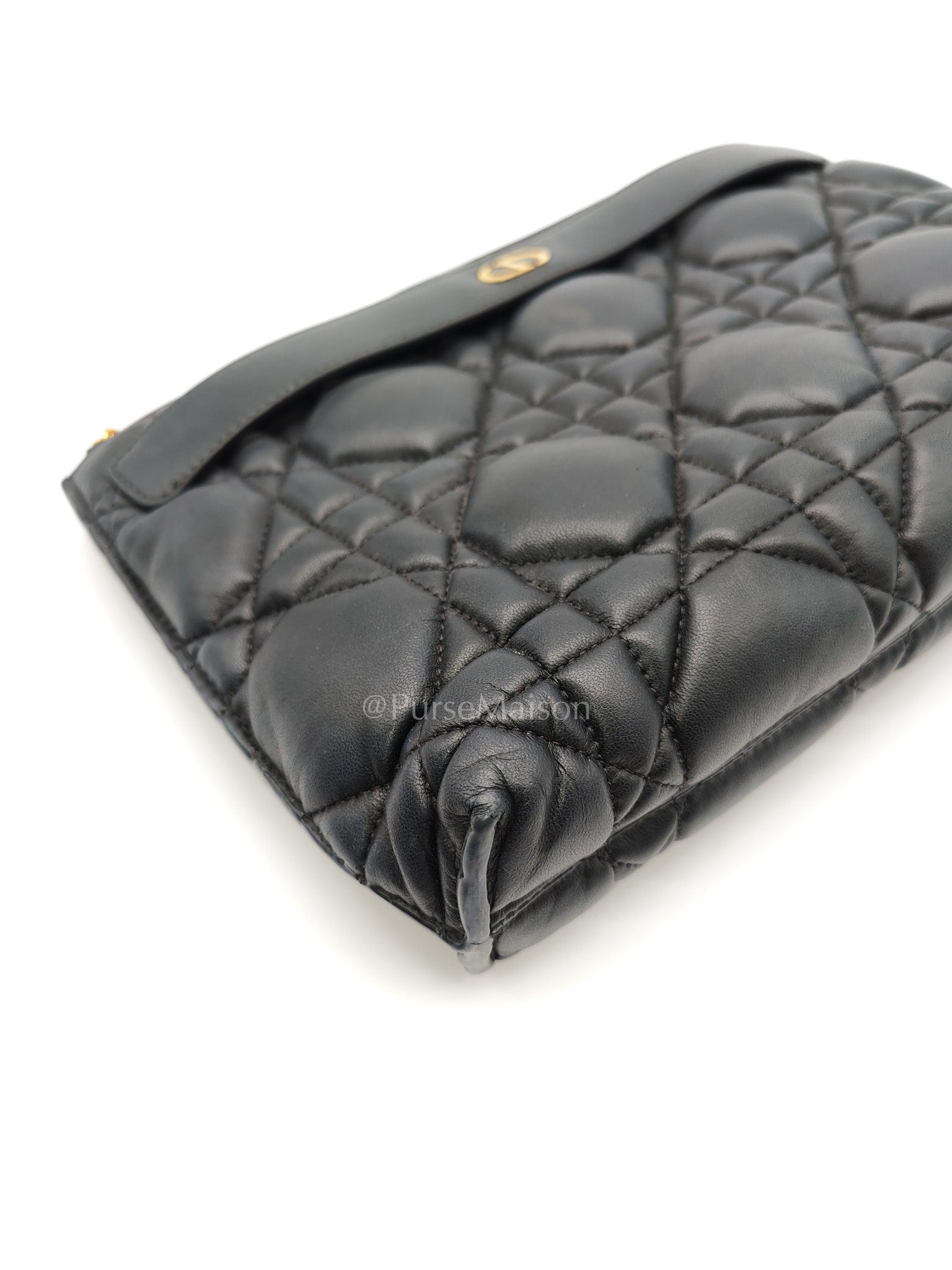 D-Every Large Black Cannage Quilt Lambskin Caro Pouch | Purse Maison Luxury Bags Shop