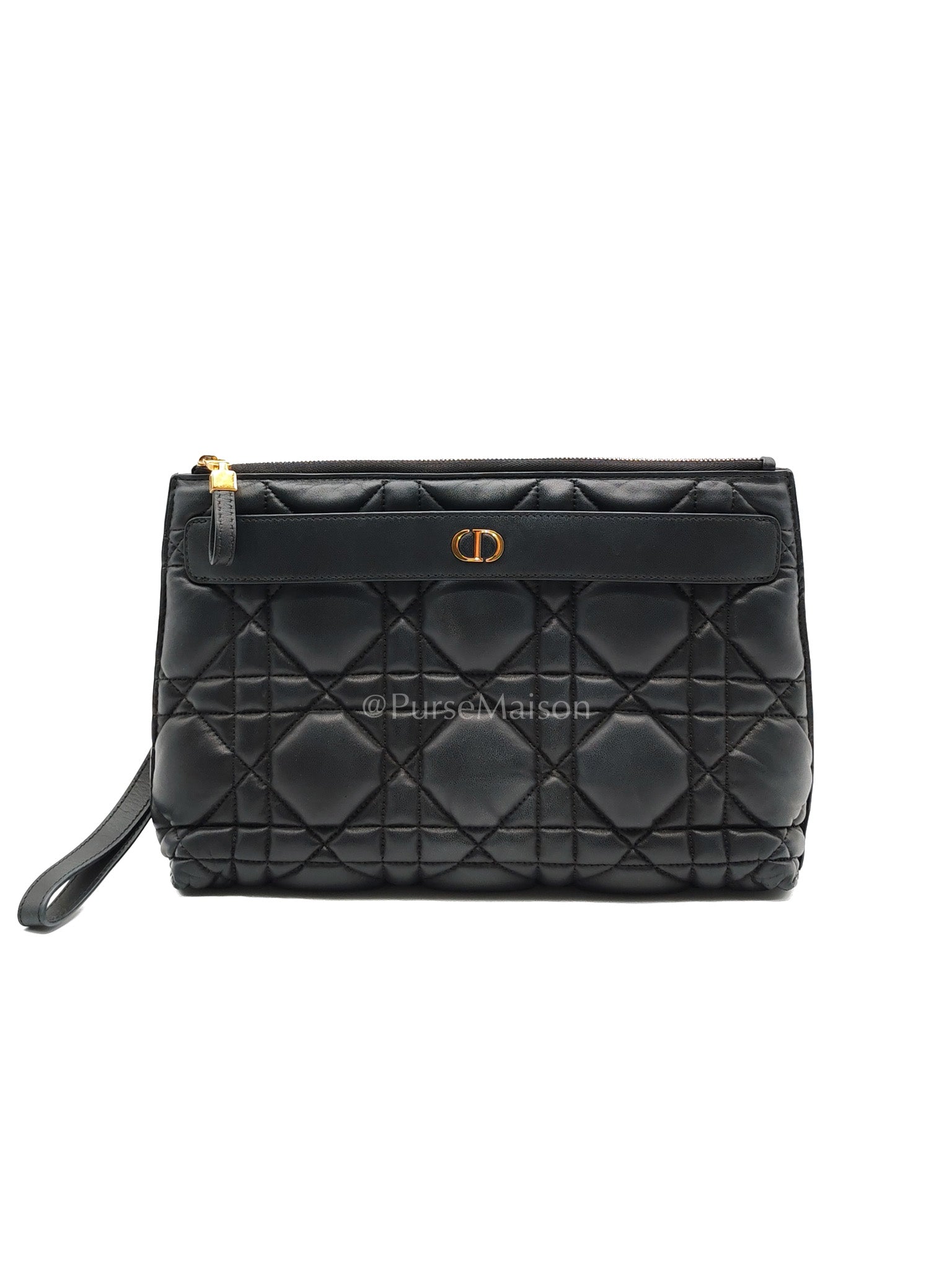 D-Every Large Black Cannage Quilt Lambskin Caro Pouch | Purse Maison Luxury Bags Shop