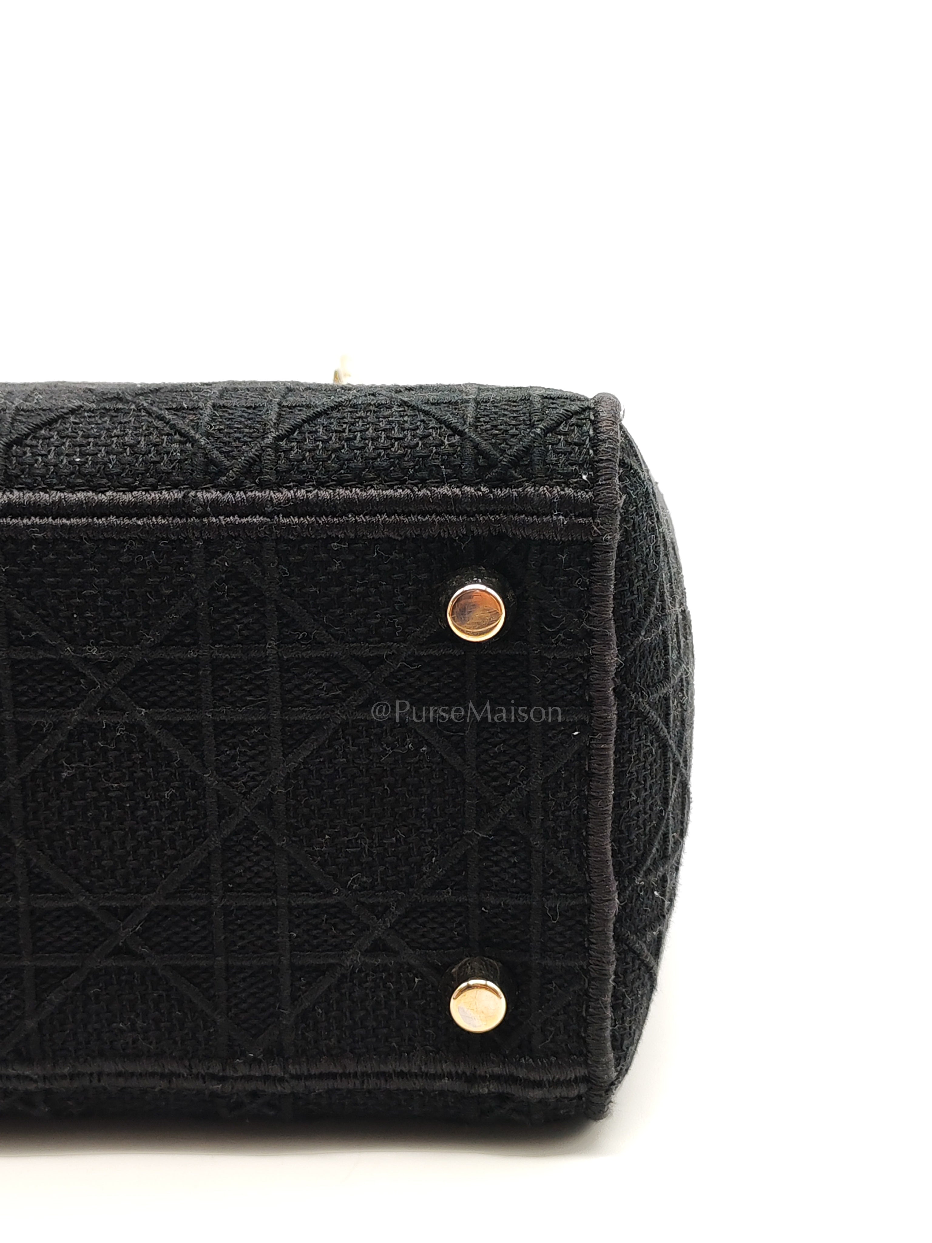 D-Lite Medium in Black Embroidered Canvas & Light Gold Hardware | Purse Maison Luxury Bags Shop