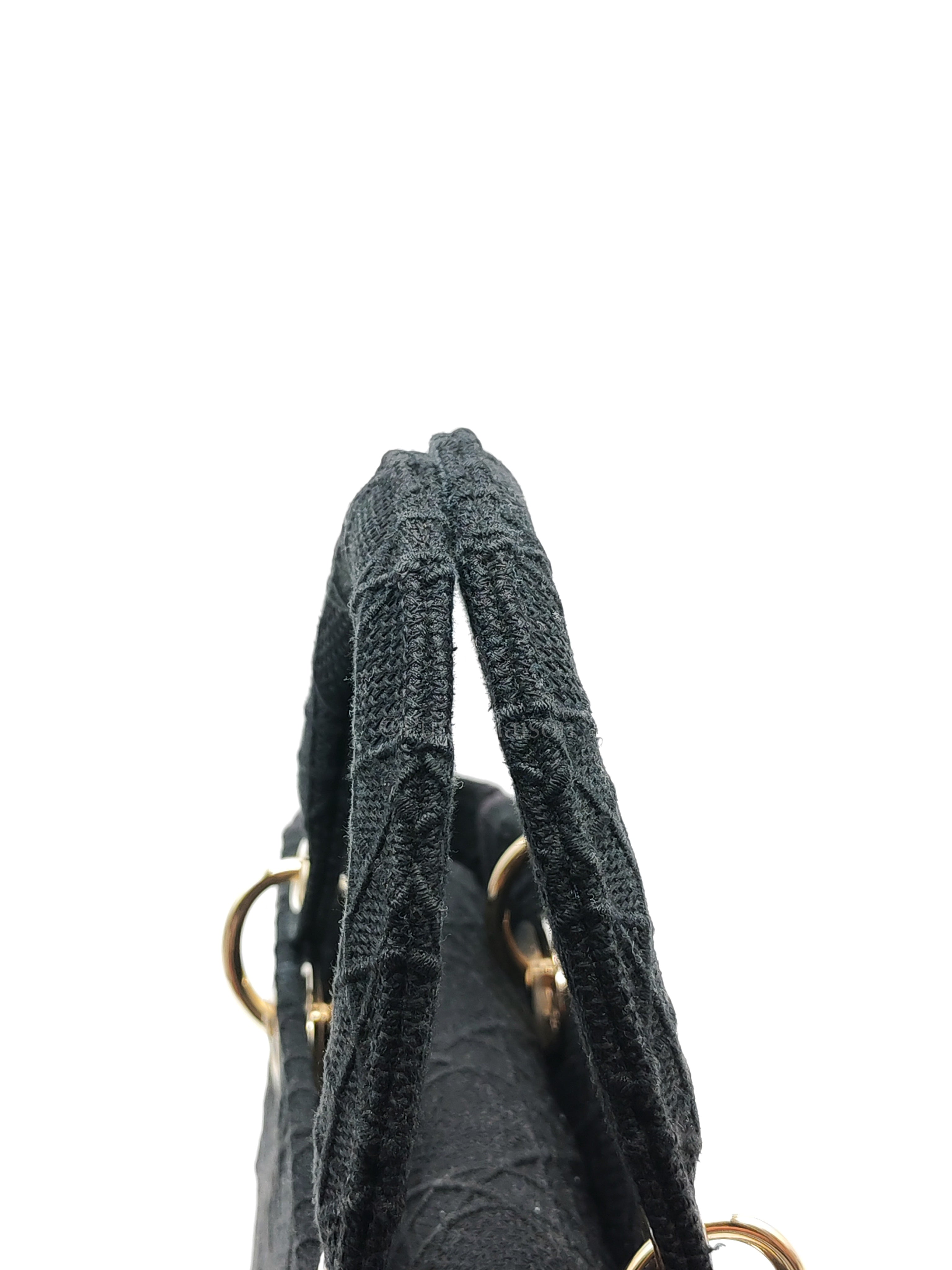 D-Lite Medium in Black Embroidered Canvas & Light Gold Hardware | Purse Maison Luxury Bags Shop