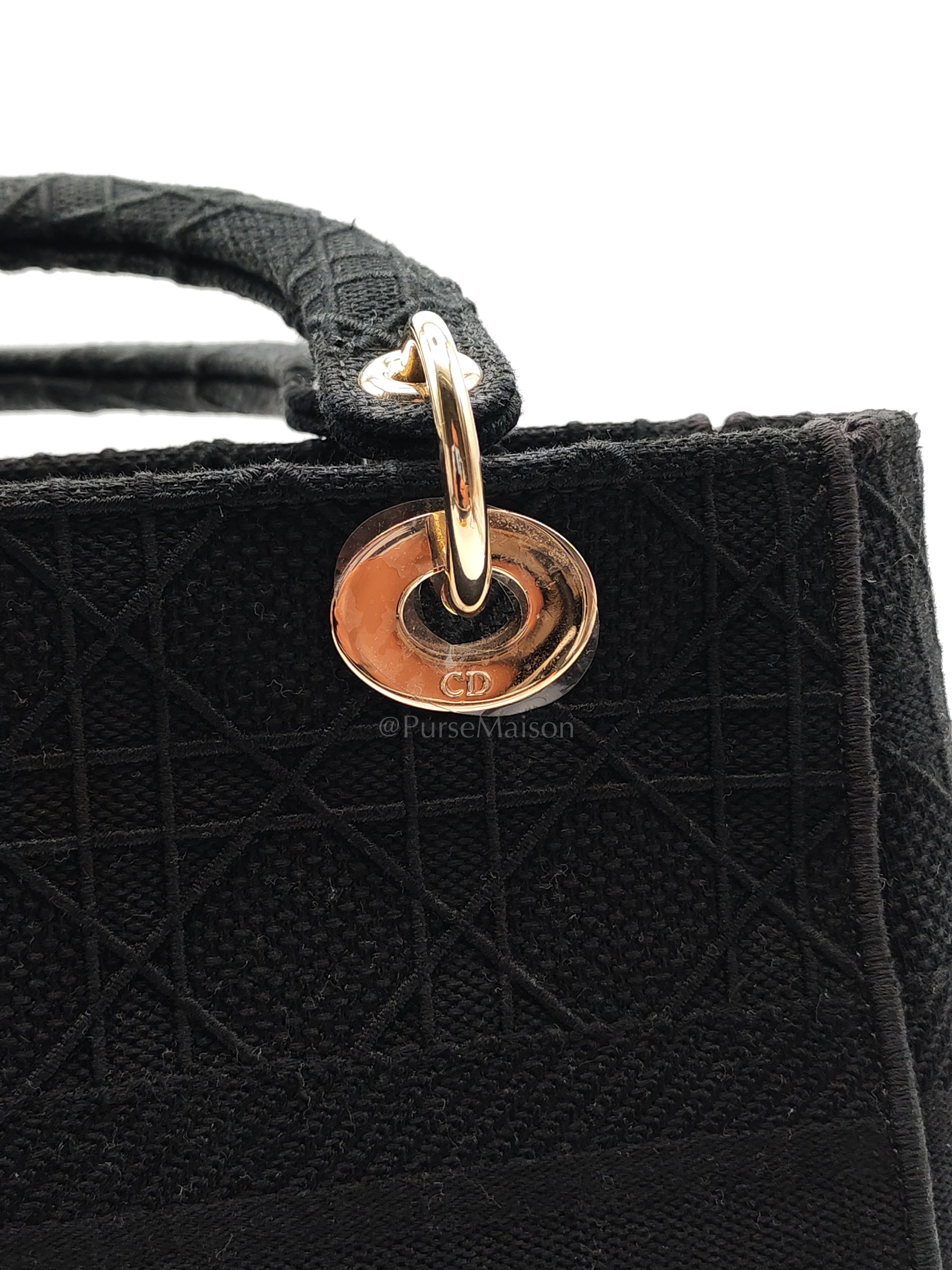 D-Lite Medium in Black Embroidered Canvas & Light Gold Hardware | Purse Maison Luxury Bags Shop