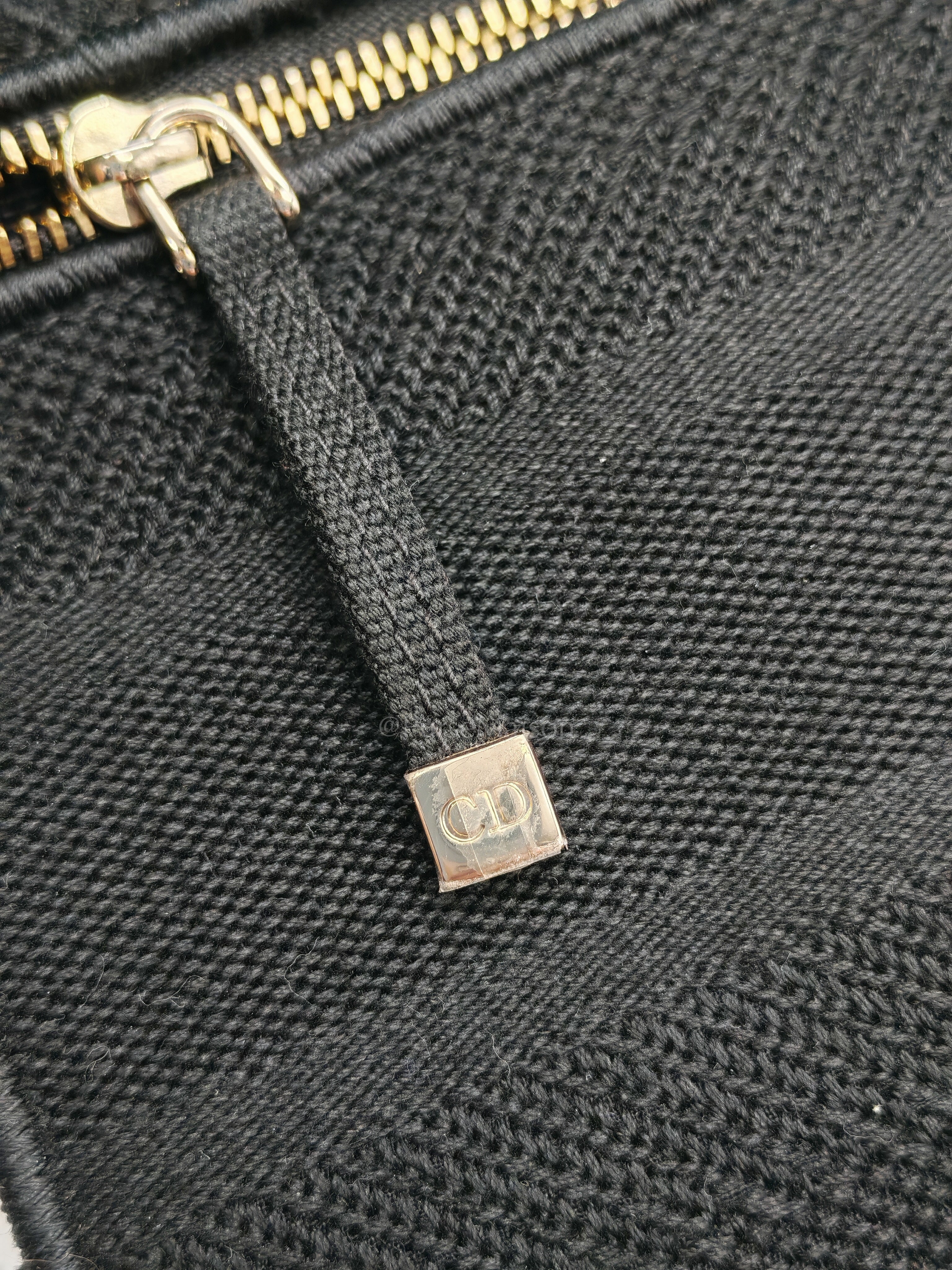 D-Lite Medium in Black Embroidered Canvas & Light Gold Hardware | Purse Maison Luxury Bags Shop