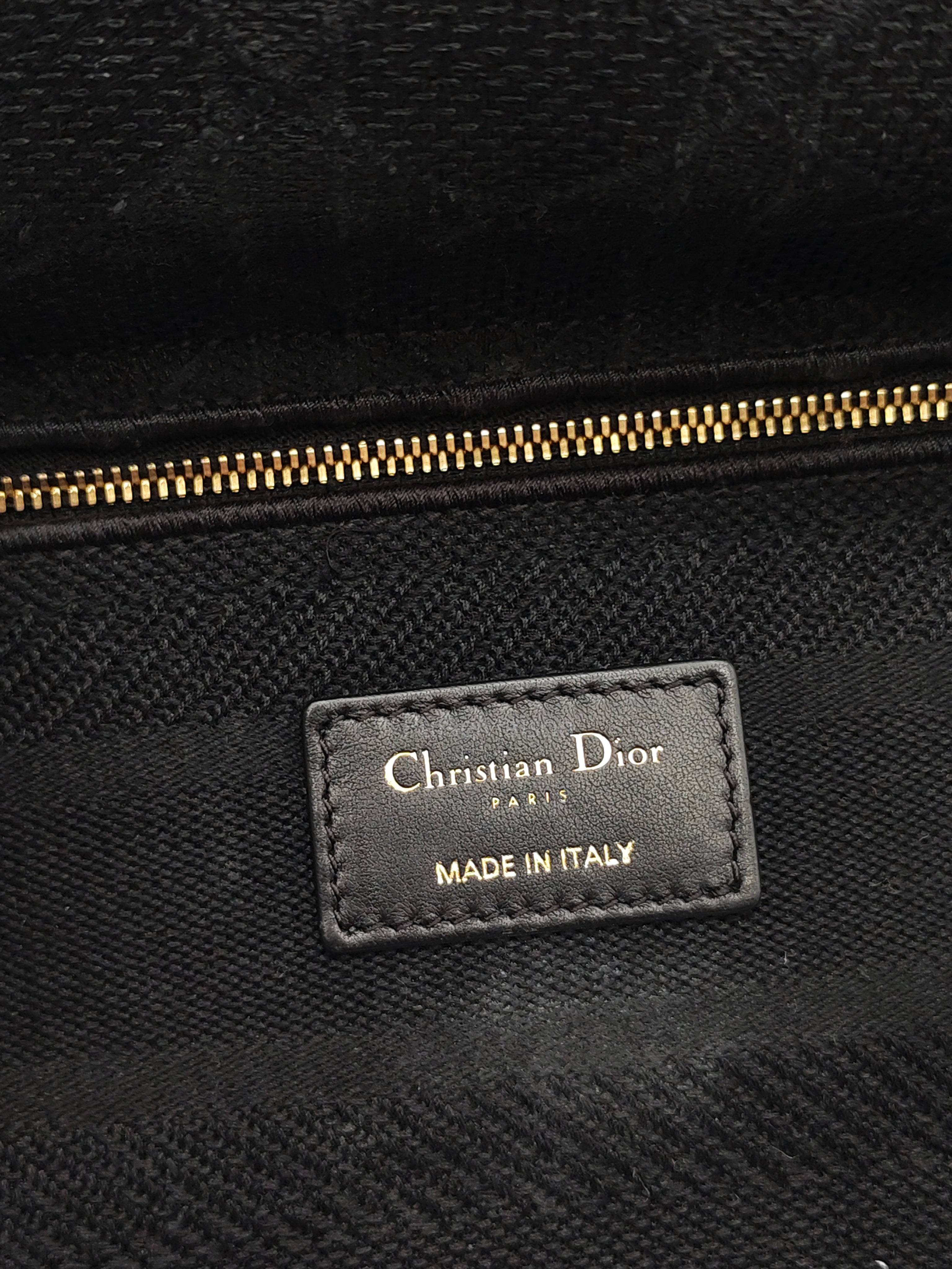 D-Lite Medium in Black Embroidered Canvas & Light Gold Hardware | Purse Maison Luxury Bags Shop