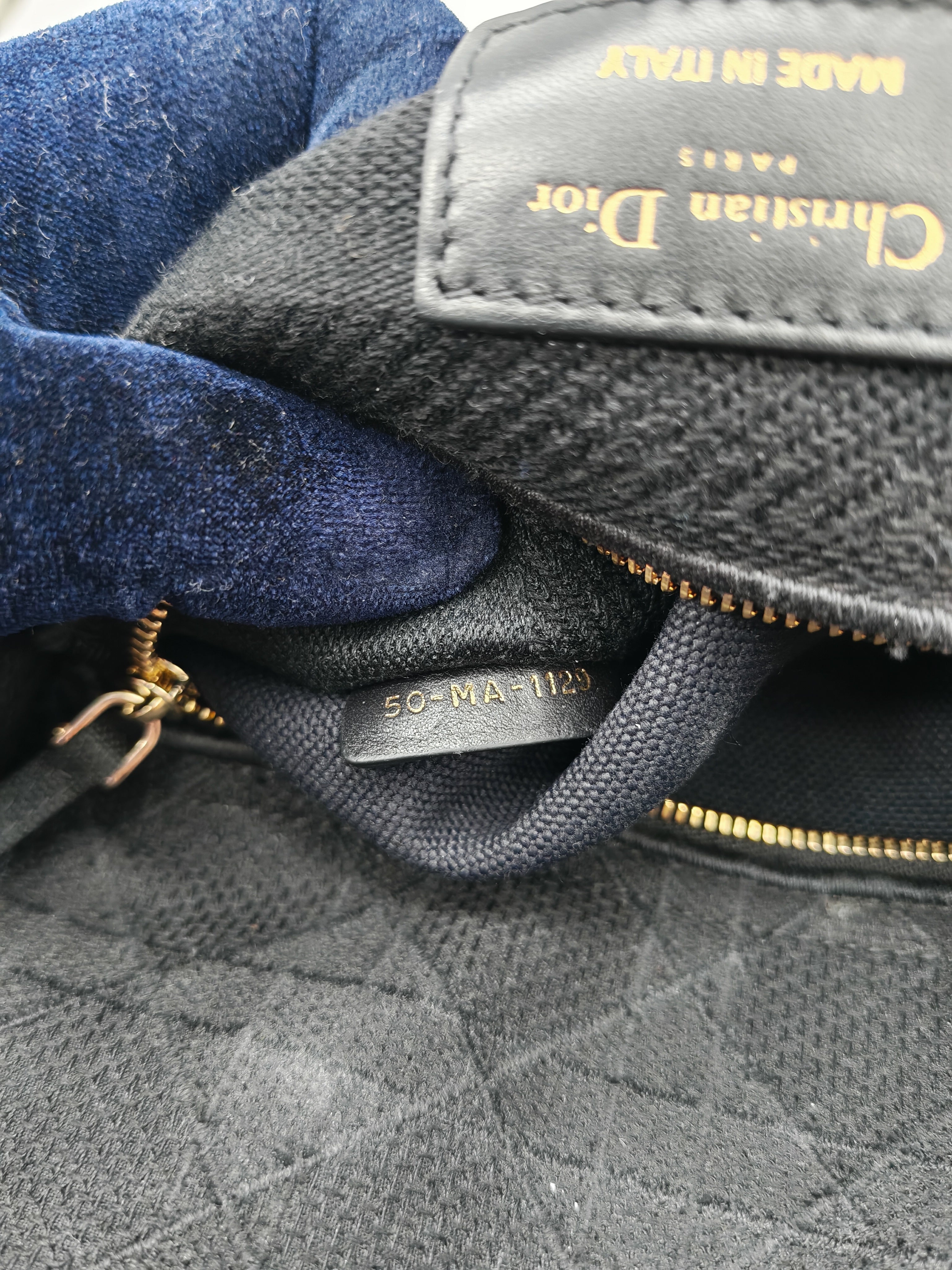 D-Lite Medium in Black Embroidered Canvas & Light Gold Hardware | Purse Maison Luxury Bags Shop