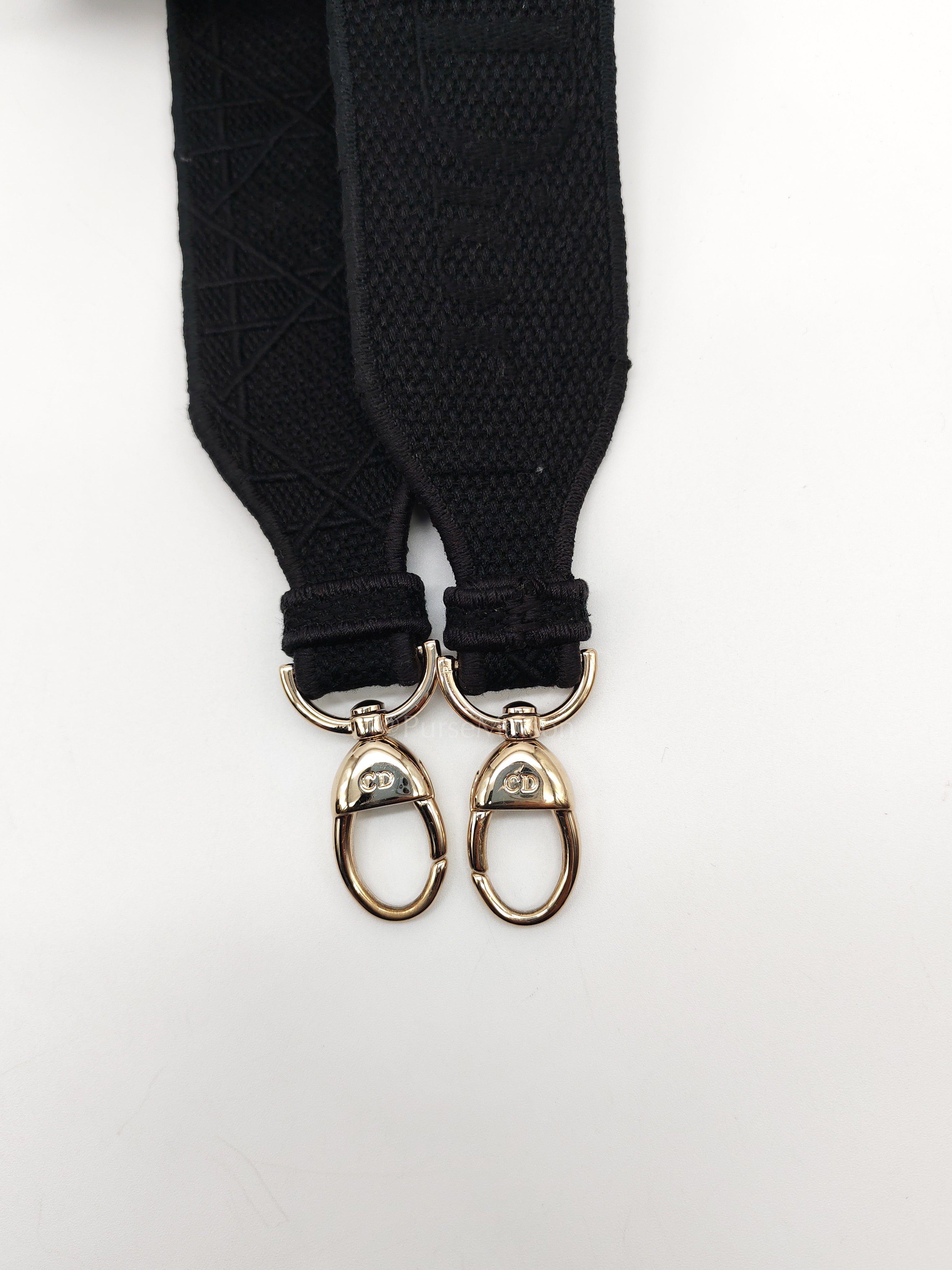 D-Lite Medium in Black Embroidered Canvas & Light Gold Hardware | Purse Maison Luxury Bags Shop