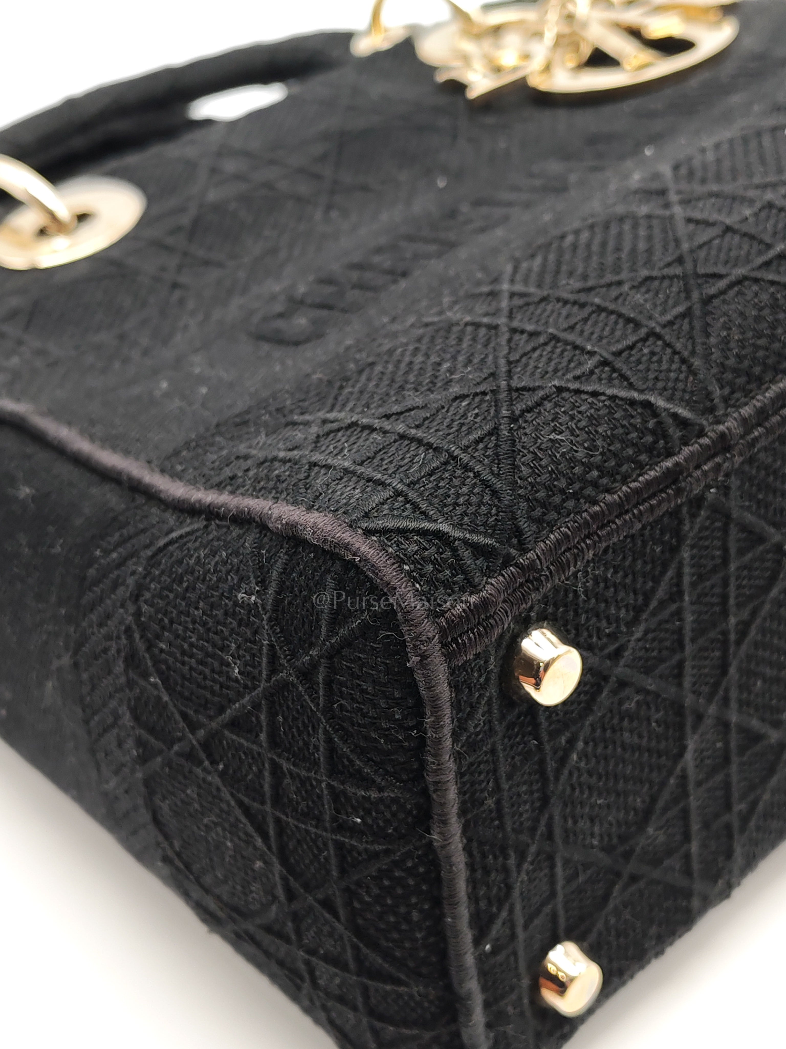 D-Lite Medium in Black Embroidered Canvas & Light Gold Hardware | Purse Maison Luxury Bags Shop