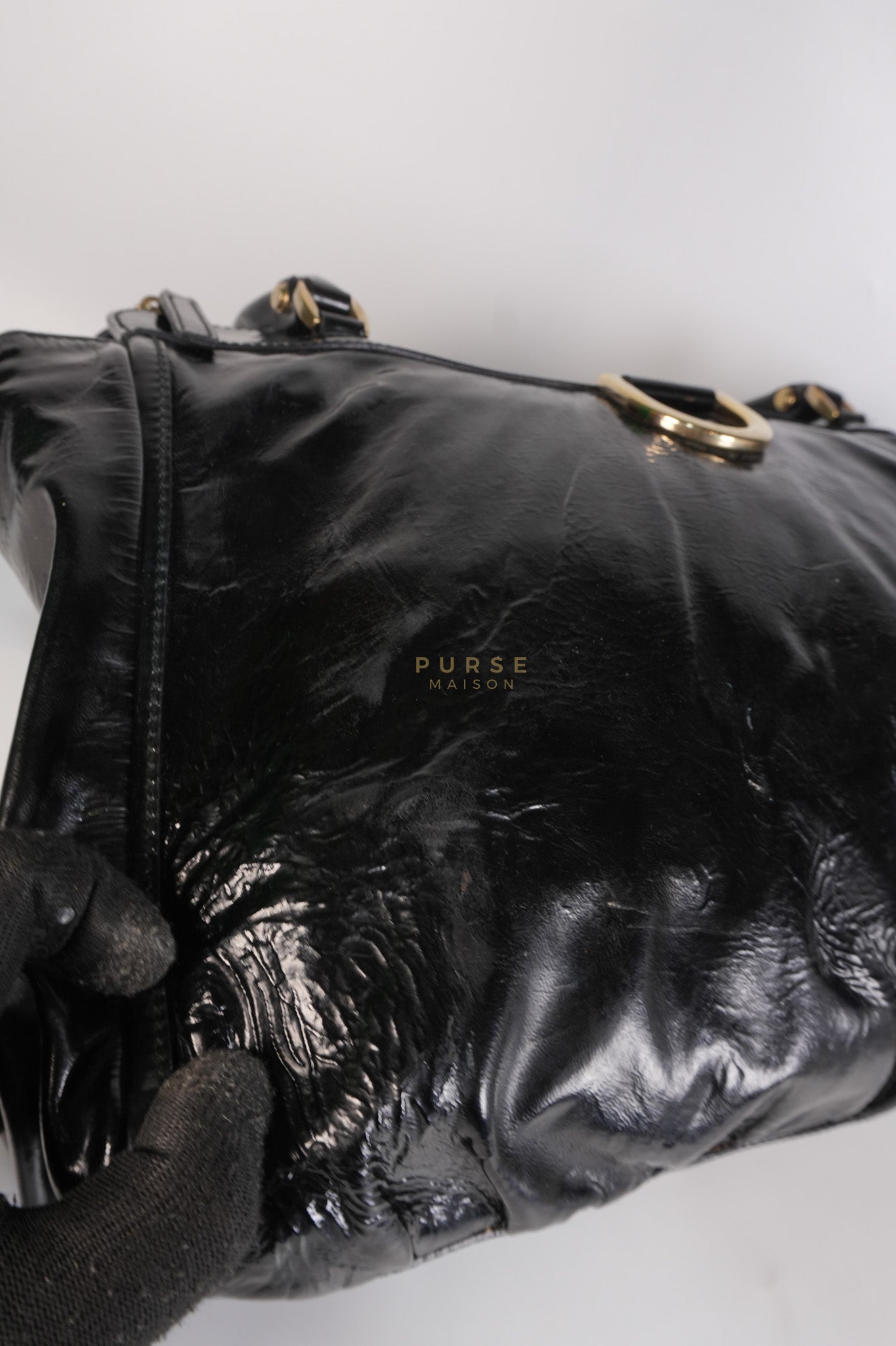 D-Ring Patent Leather Tote Bag in Black | Purse Maison Luxury Bags Shop