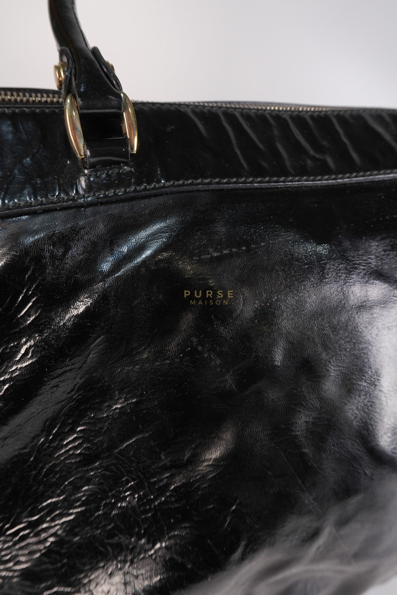D-Ring Patent Leather Tote Bag in Black | Purse Maison Luxury Bags Shop