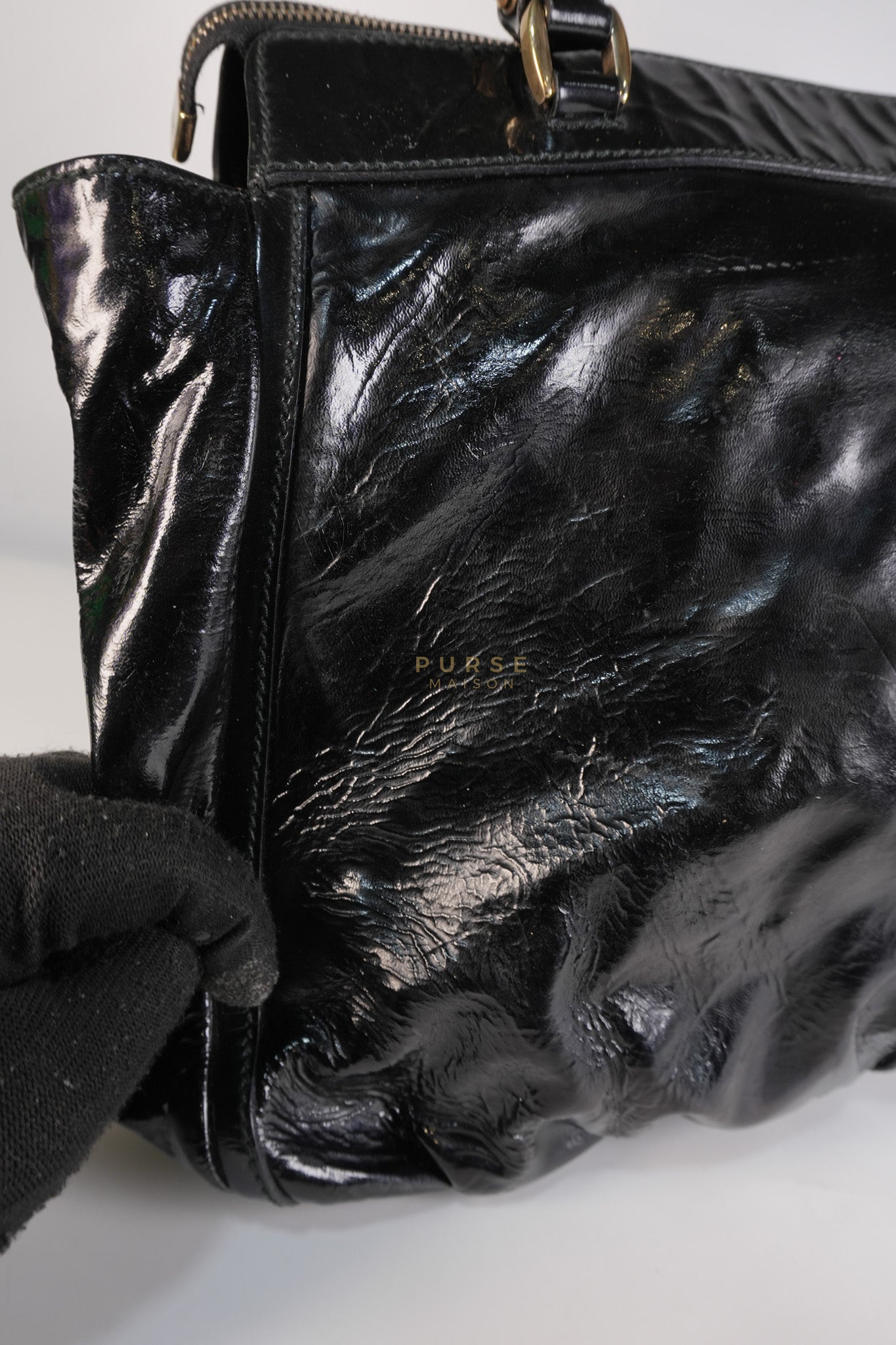 D-Ring Patent Leather Tote Bag in Black | Purse Maison Luxury Bags Shop
