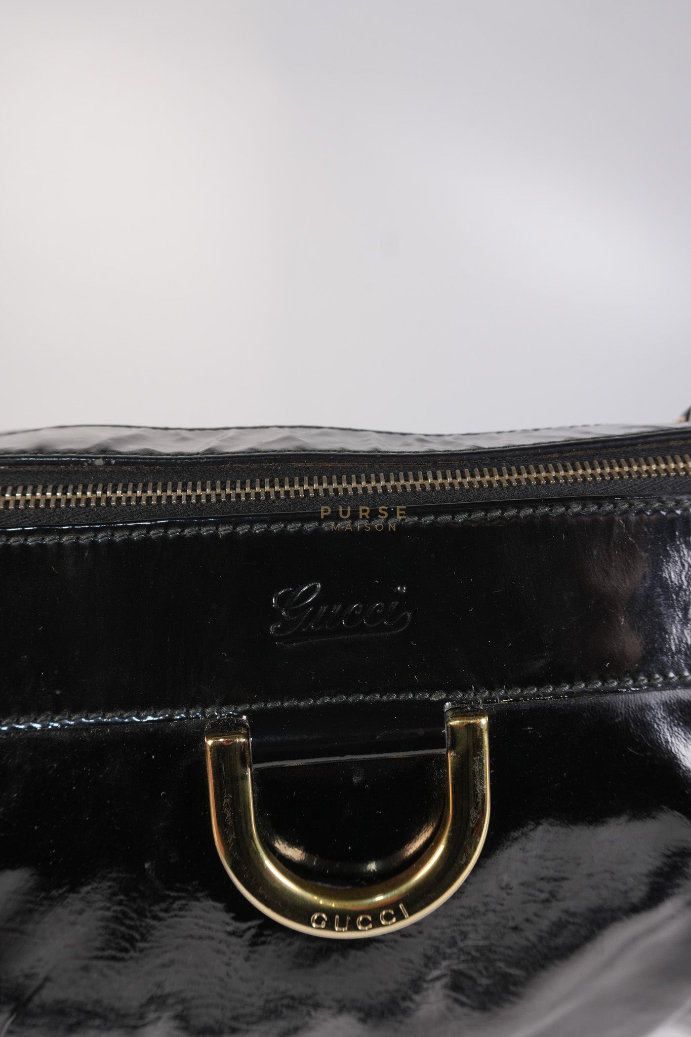 D-Ring Patent Leather Tote Bag in Black | Purse Maison Luxury Bags Shop