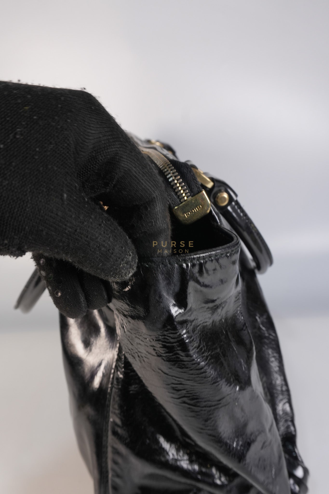 D-Ring Patent Leather Tote Bag in Black | Purse Maison Luxury Bags Shop
