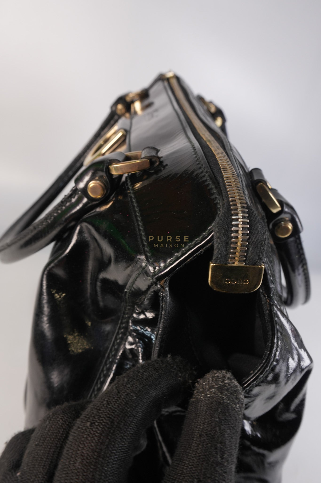 D-Ring Patent Leather Tote Bag in Black | Purse Maison Luxury Bags Shop