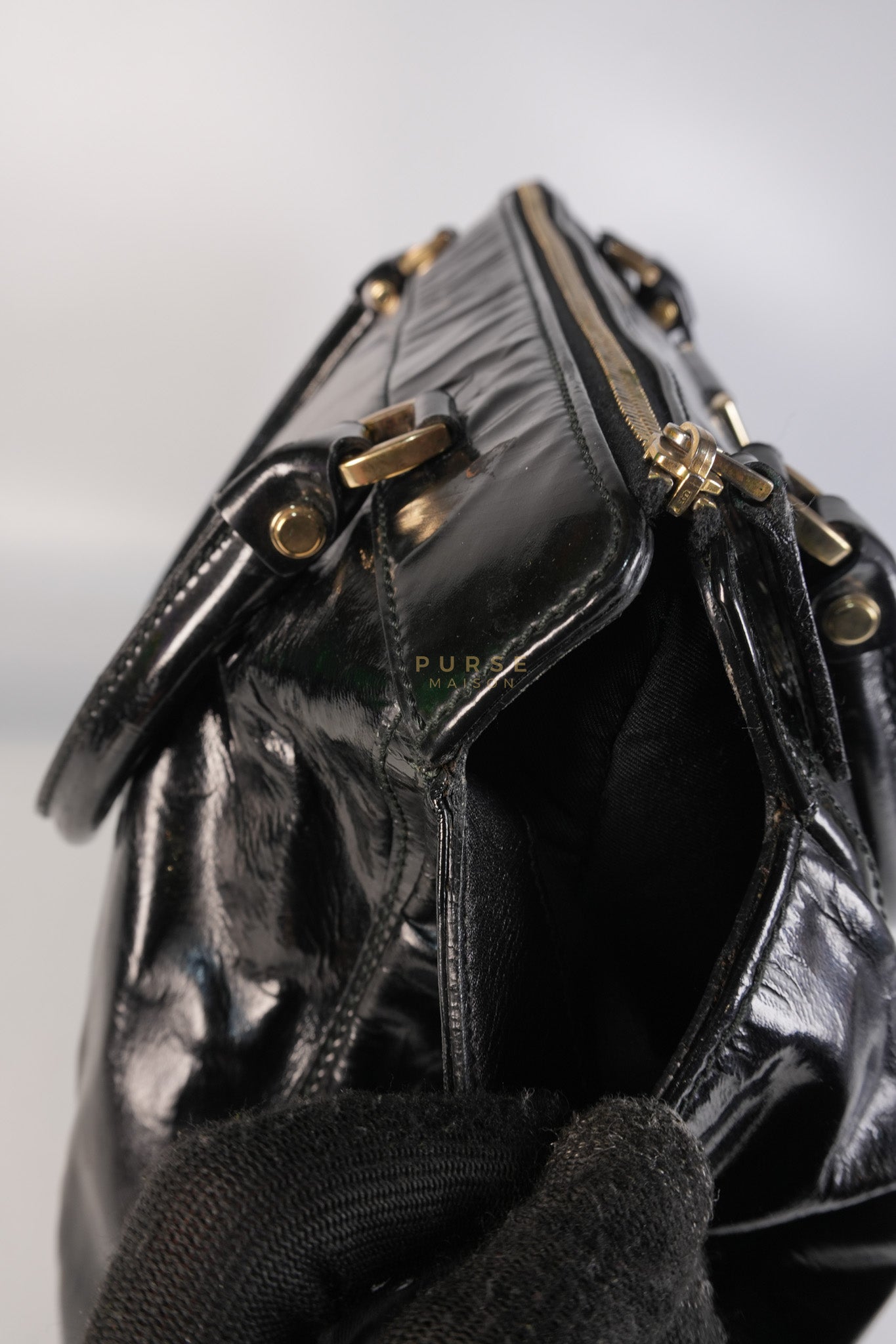 D-Ring Patent Leather Tote Bag in Black | Purse Maison Luxury Bags Shop